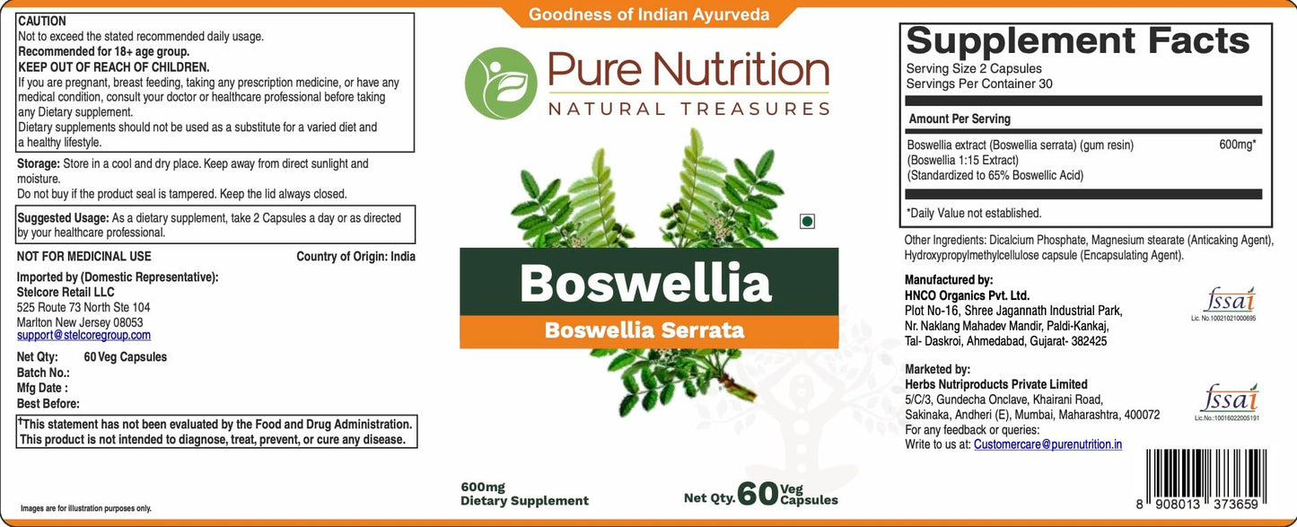 Pure Nutrition Natural Treasures Boswellia Serrata 600 mg 60 Capsules