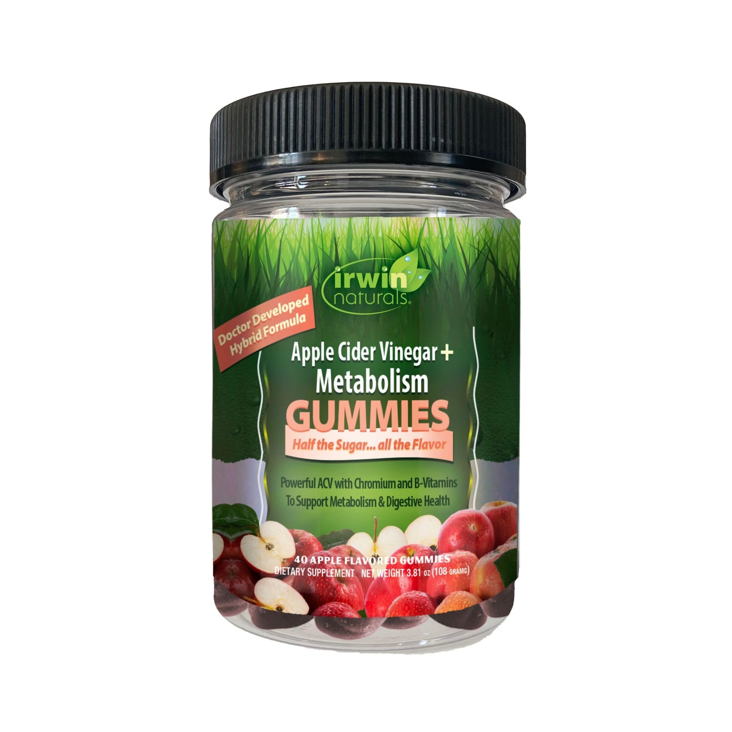 Irwin Naturals Apple Cider Vinegar + Metabolism, 1000mg, Chromium for Energy & Digestive Support, Vegan Gummies, 40 Count