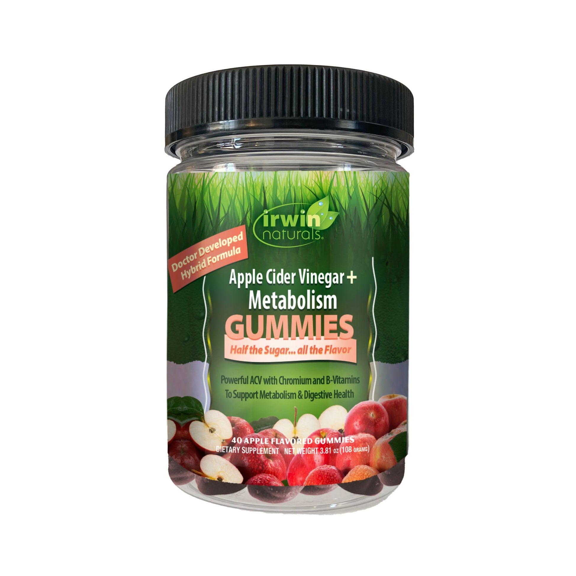 Irwin Naturals Apple Cider Vinegar + Metabolism, 1000mg, Chromium for Energy & Digestive Support, Vegan Gummies, 40 Count