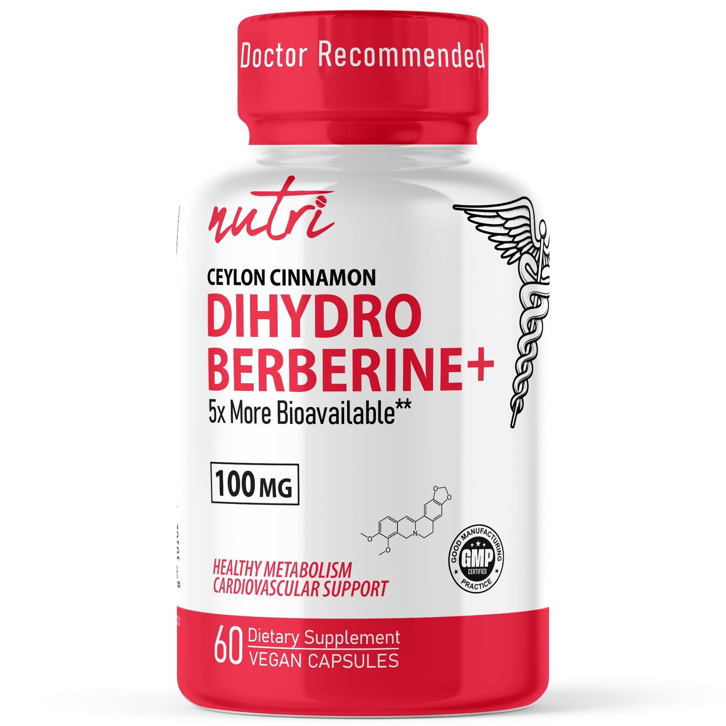 Nature's Fusions Nutri Dihydroberberine Supplement 100mg Capsules with 300mg Organic Ceylon Cinnamon Extract, 60 Count, 54X More Bioavailable Than Regular Berberine HCL, 3rd Party Tested, NSF Certified Facility