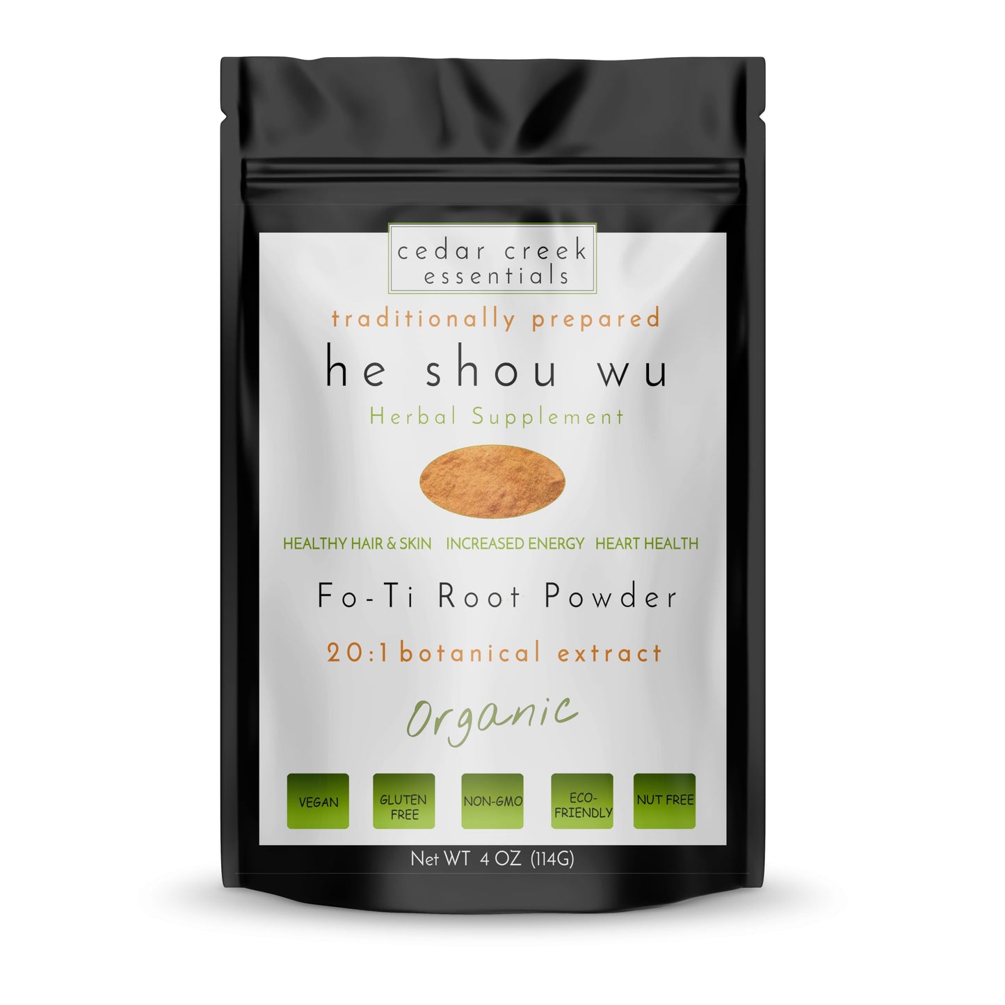 Cedar Creek Essentials Fo-ti Root Extract Organic He Shou Wu 20:1 Cured Powder Concentrate 4 oz
