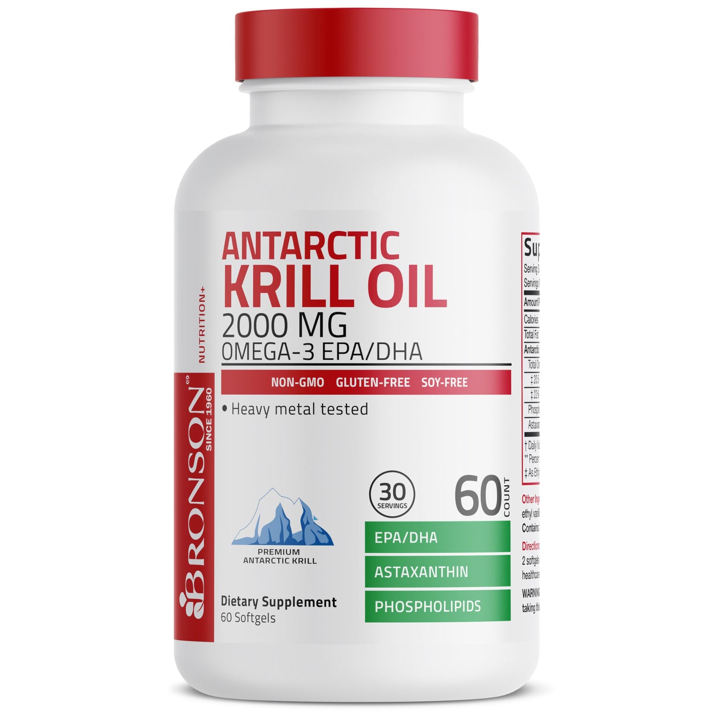 Bronson Antarctic Krill Oil 2000mg with Omega-3s EPA, DHA, Astaxanthin and Phospholipids Softgels 60