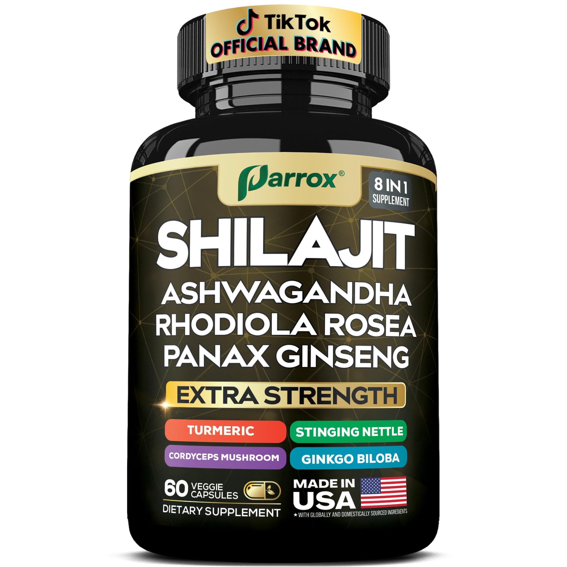 Parrox Shilajit Supplement Panax Ginseng Capsules, 60 Count