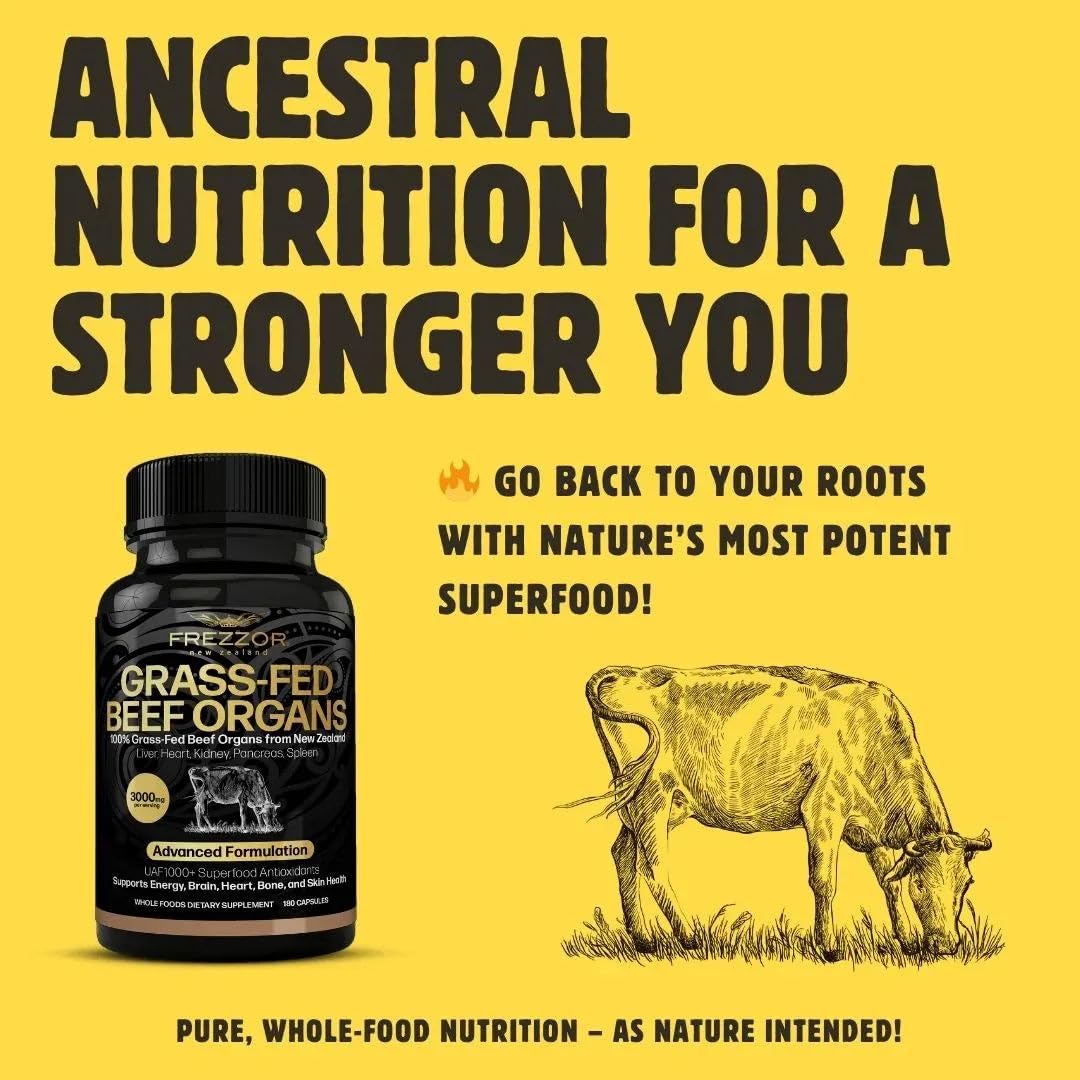 FREZZOR New Zealand 100% Live-Grass-Fed Beef Organs Complex 180 Capsules