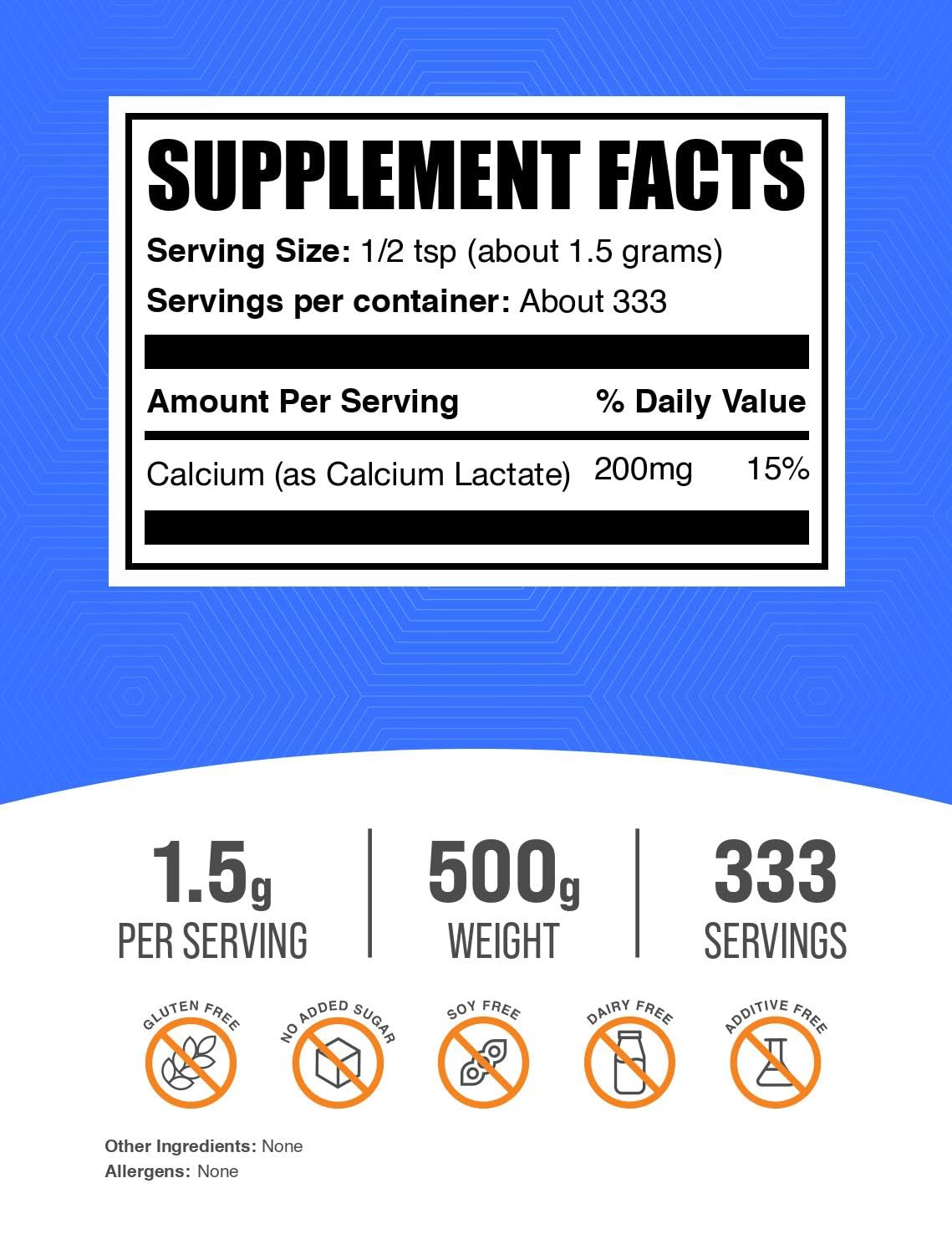 BulkSupplements Calcium Lactate Powder 17.64 oz