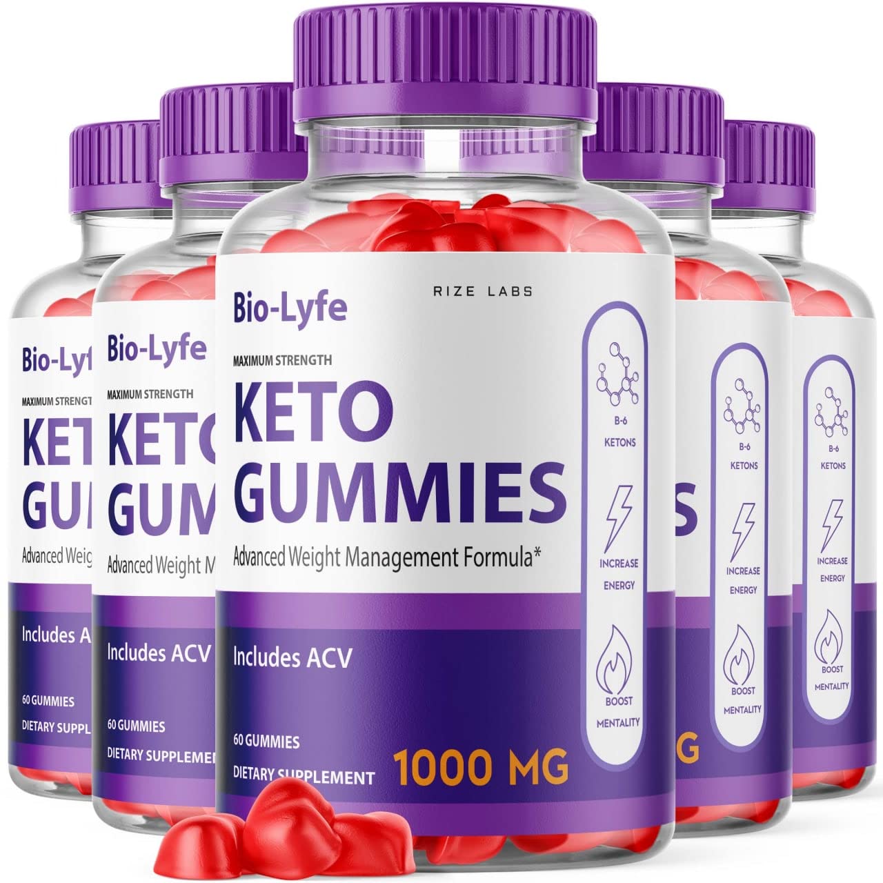 Rize Labs BioLyfe Keto ACV Gummies Advanced Formula Apple Cider Vinegar Maximum Strength, 60 Gummies
