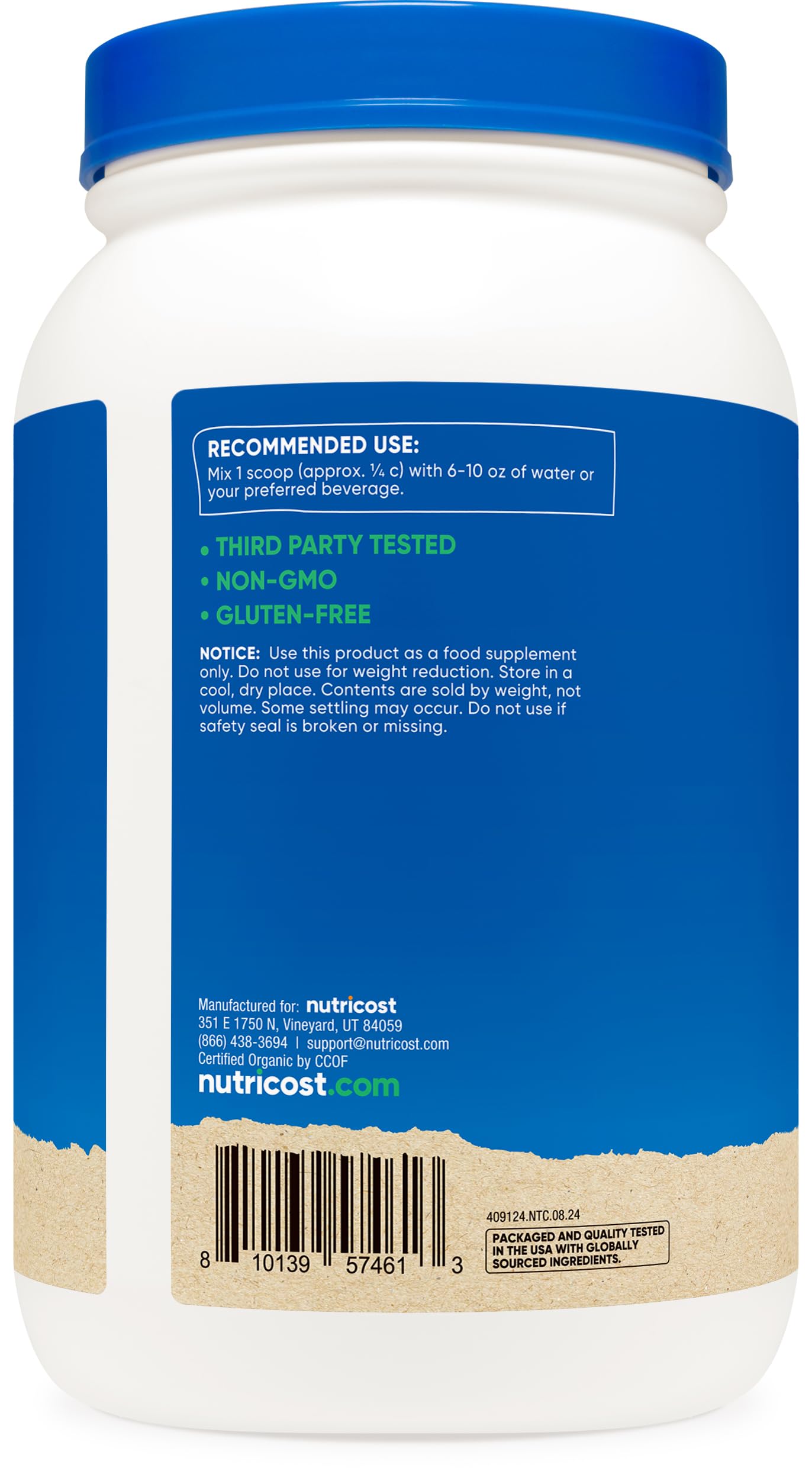 Nutricost Organic Pea Protein Powder 48.6 Servings
