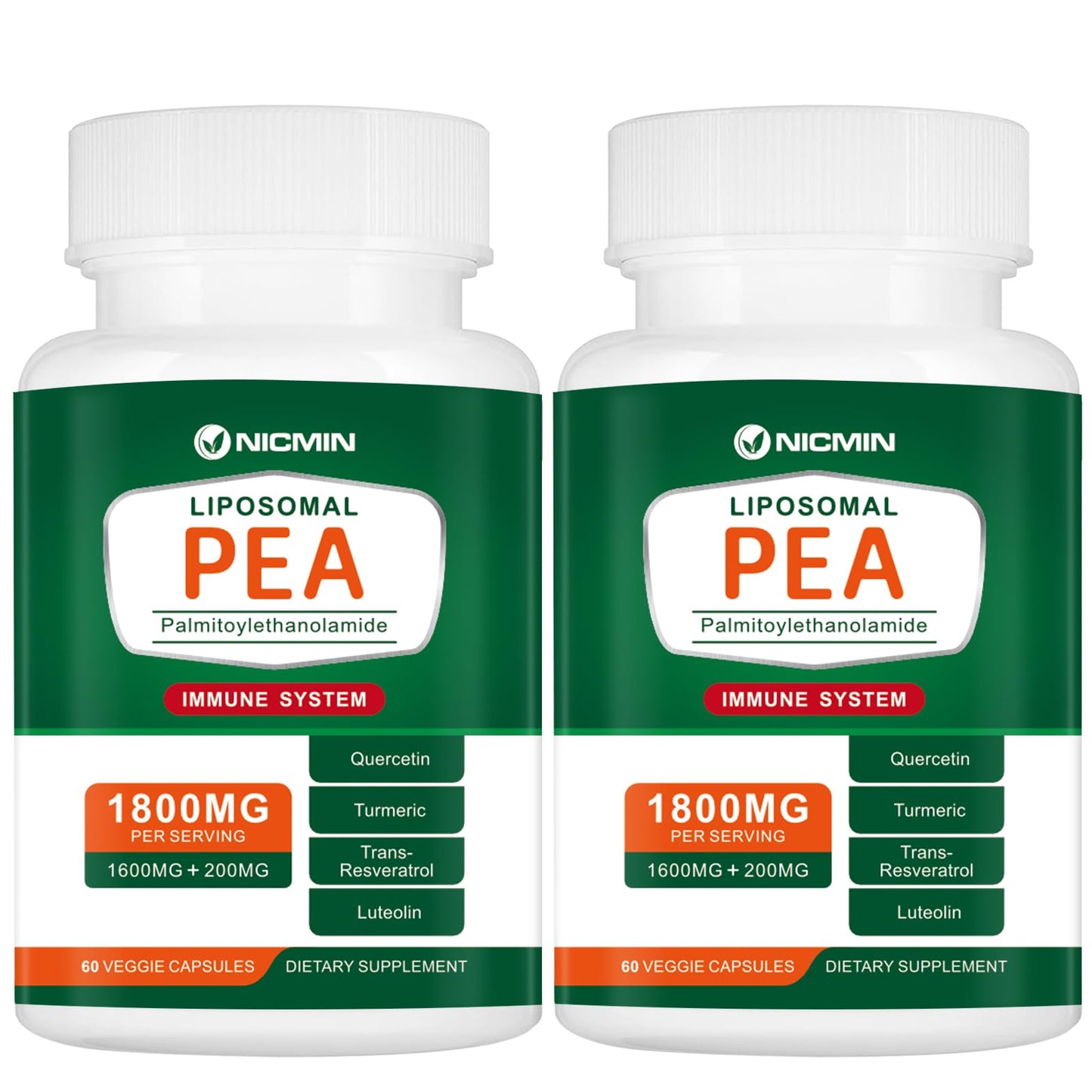 NICMIN 1600mg Palmitoylethanolamide 99% with Luteolin & Quercetin Pea Supplement, 120 Capsules