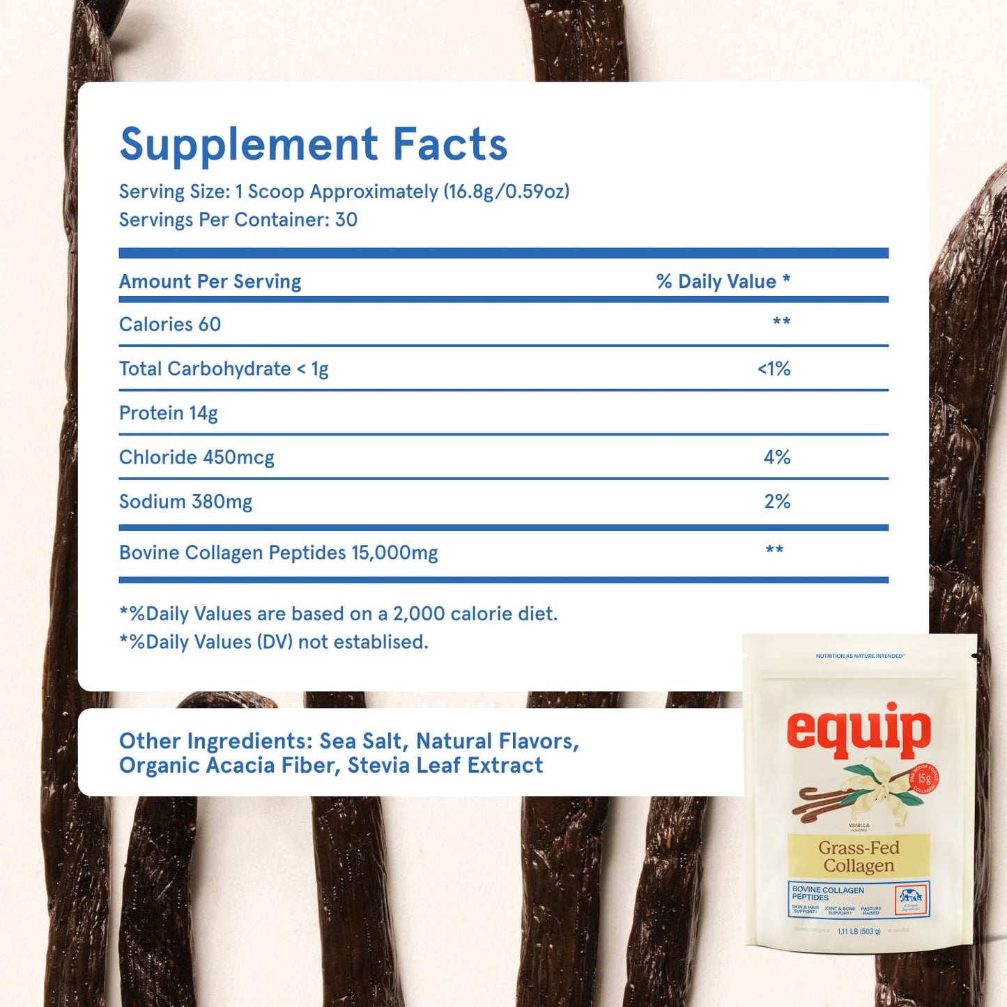 Equip Grass-Fed Hydrolyzed Collagen Powder - Vanilla, 30 Scoops
