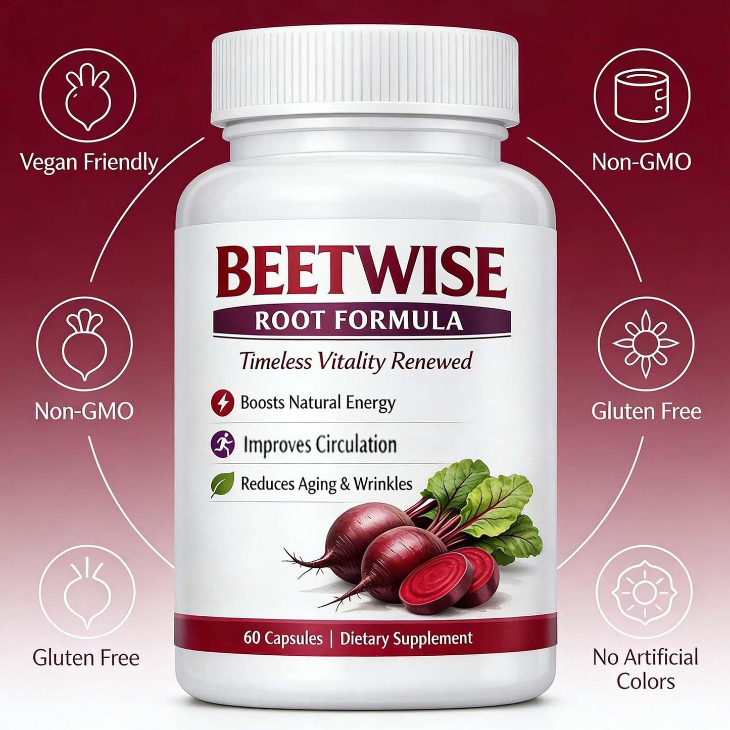 Tufonra BEETWISE Root Formula Cold Pressed Beetroot Supplement Organic – Vegan-Friendly, Non-GMO, 60 Capsules