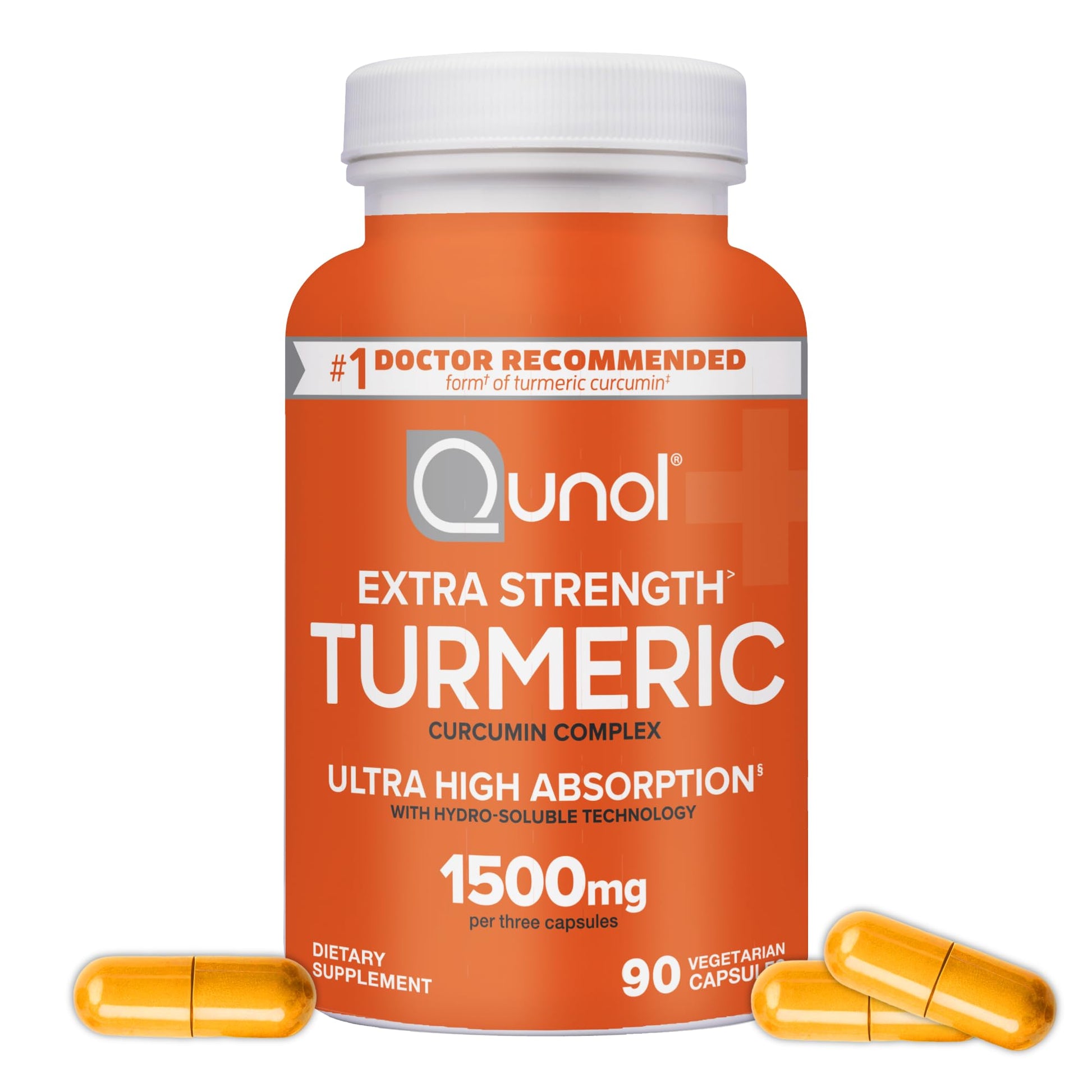 Qunol Turmeric Curcumin Capsules 1500mg Ultra High Absorption, Joint Support, 90 Vegetarian Capsules