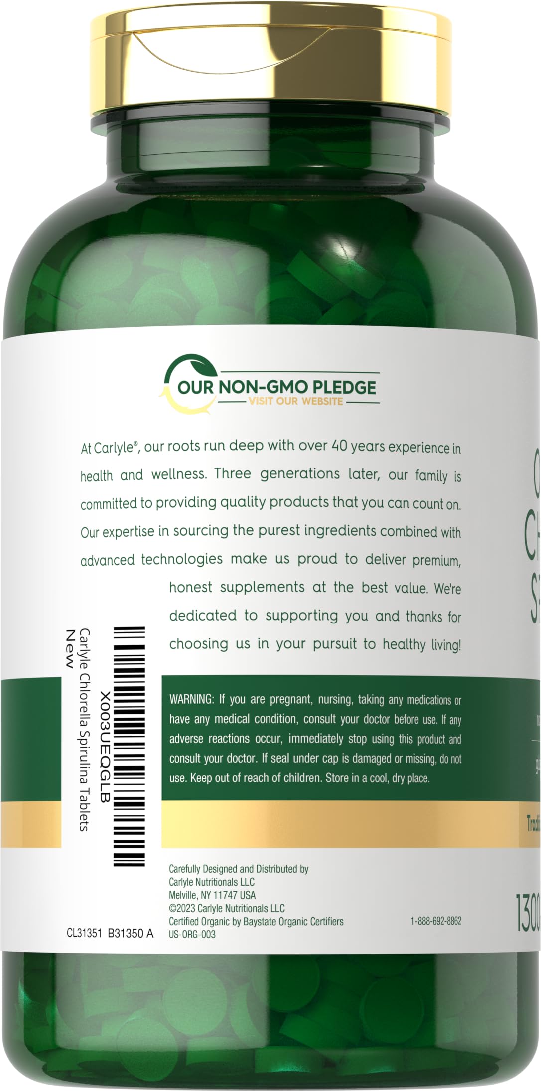 Carlyle Organic Chlorella Spirulina Tablets 1300 Count