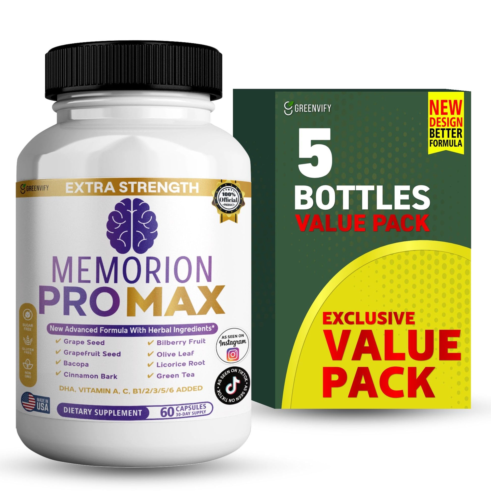 GREENVIFY Memorion Pro Max Extra Strength Brain Support Supplement Capsule, 60 Capsules