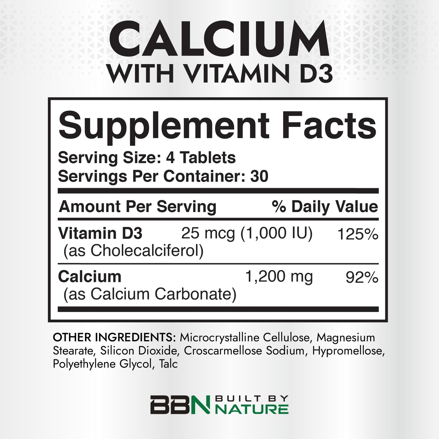 Built by Nature Calcium Supplement for Women 1200mg with Vitamin D3 Tablet, 120 Tablets