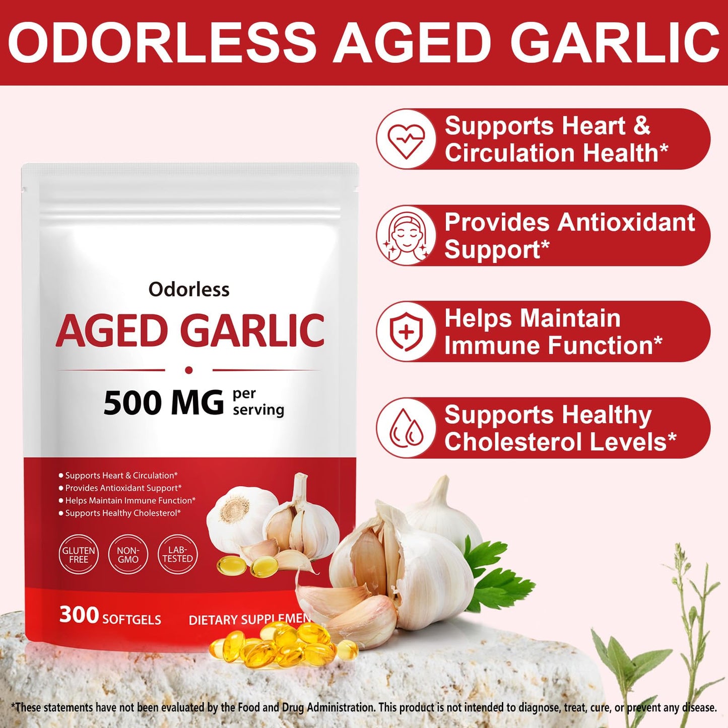 Akeeronn Odorless Aged Garlic Extract 300 Softgels