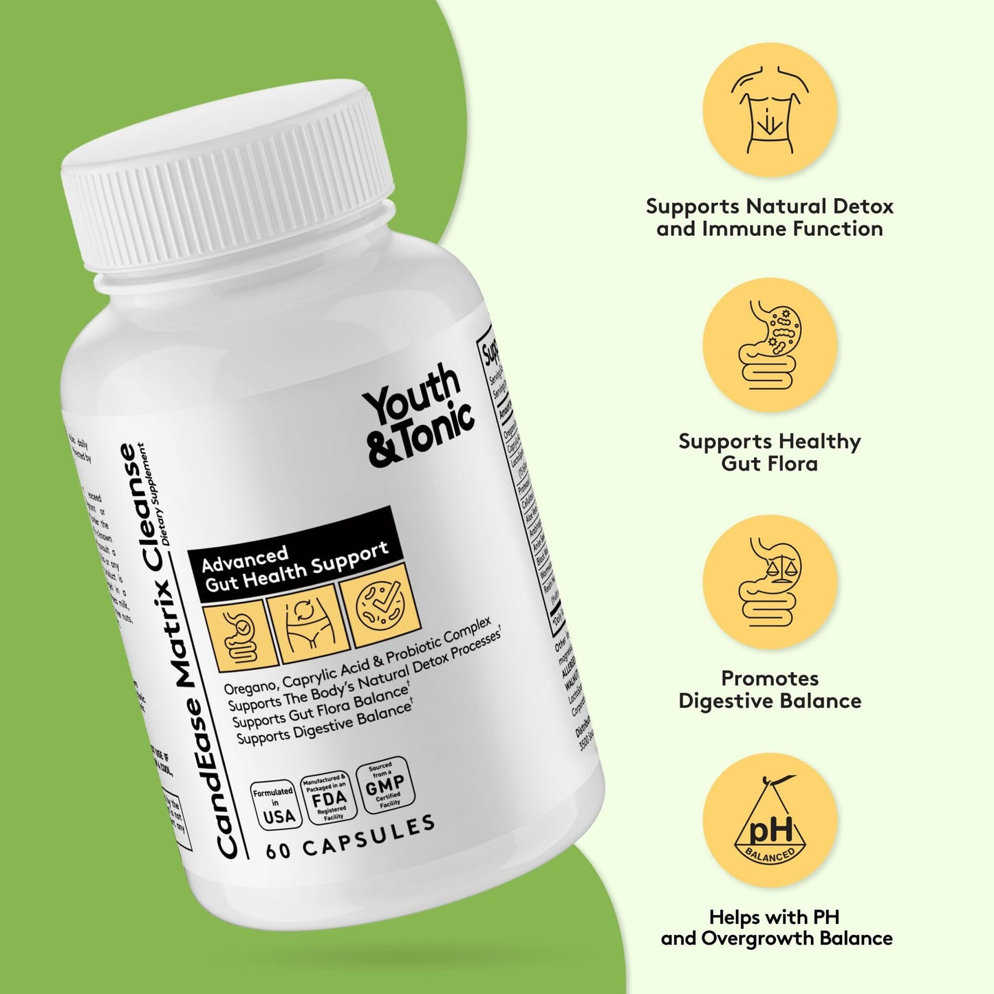 Youth & Tonic Candida Support Detox Capsules, 180 Count