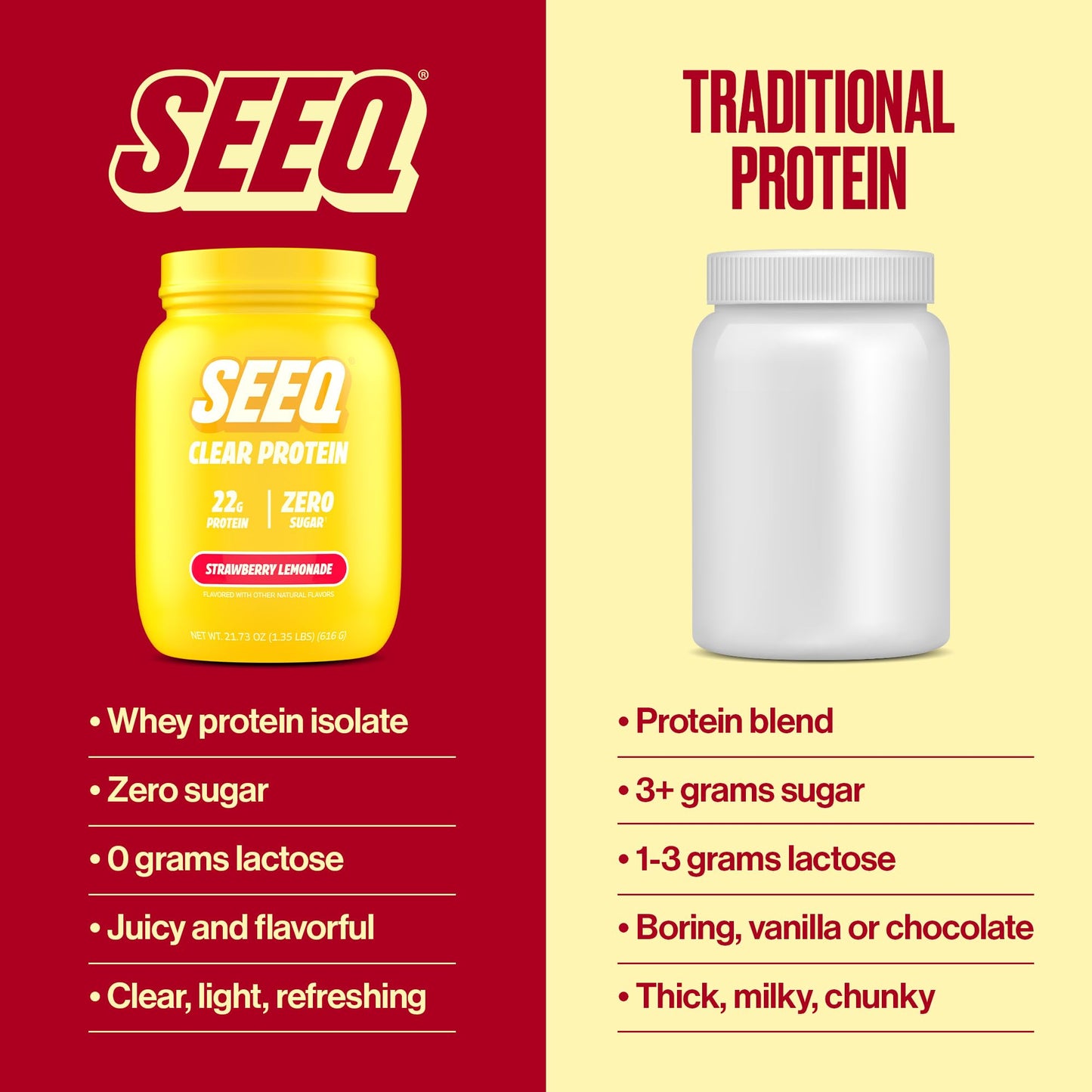 SEEQ Clear Whey Protein Isolate Strawberry Lemonade Powder, 22 Servings