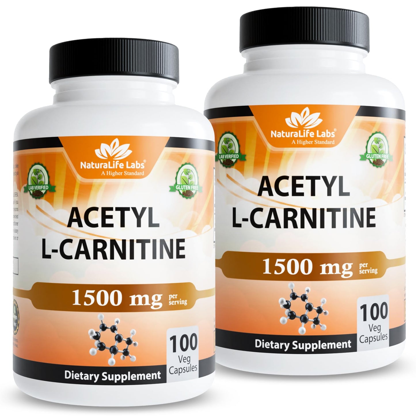 NaturaLife Labs Acetyl L-Carnitine (ALCAR) 1500 mg per Serving Capsules, 200 Count