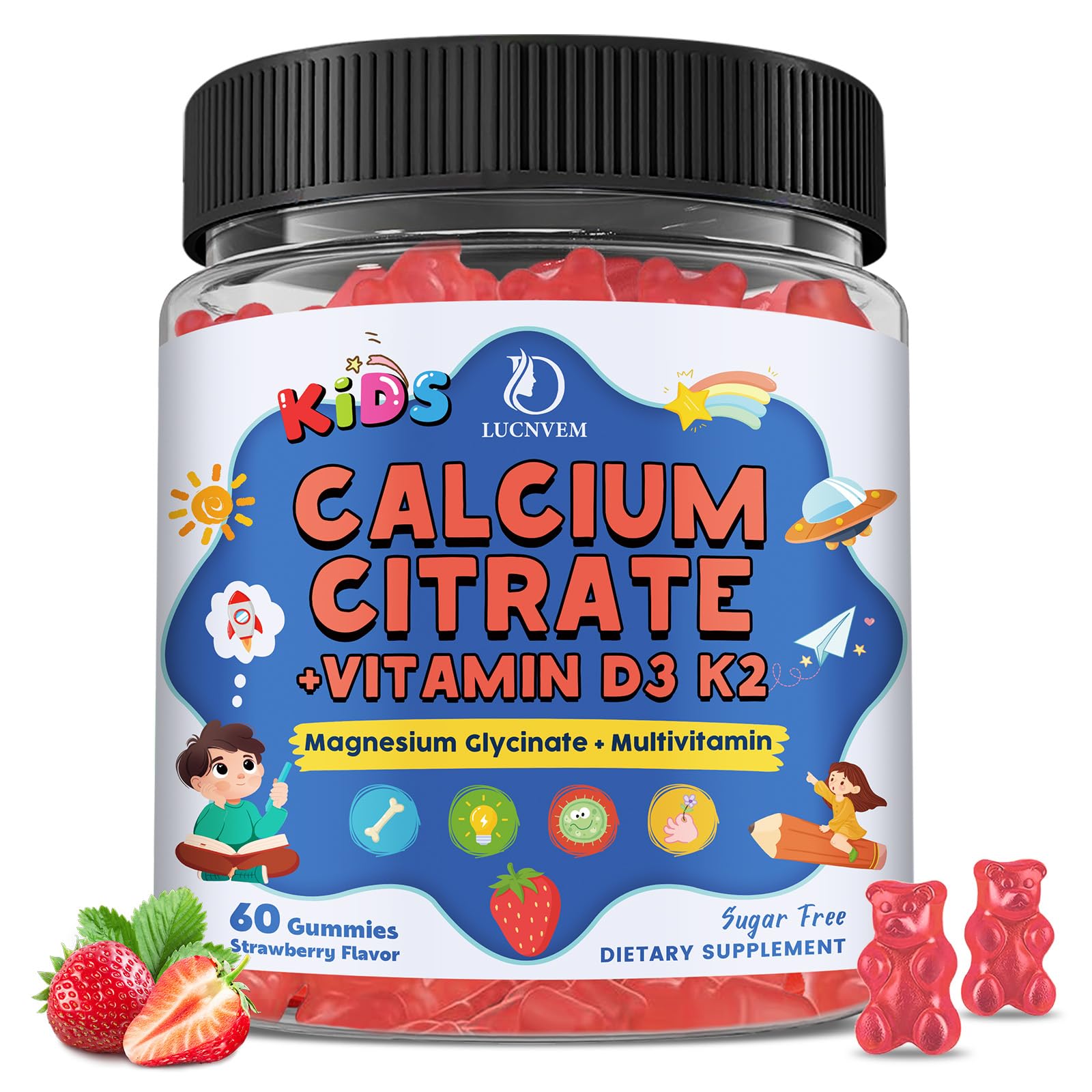 LUCNVEM Kids Calcium Citrate Gummies with Vitamin D3, 60 Gummies