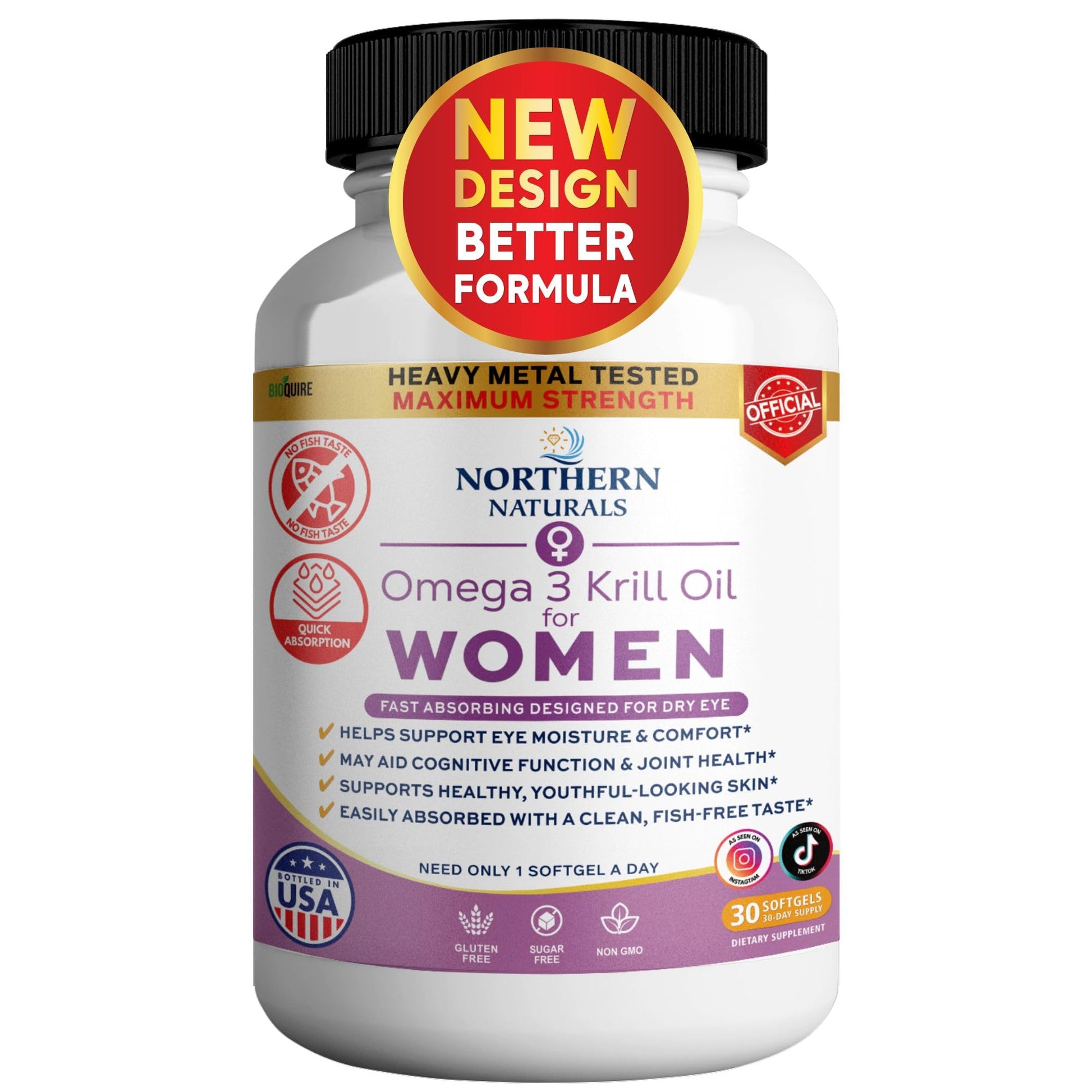 BIOQUIRE Omega 3 Krill Oil for Women 30 Capsules