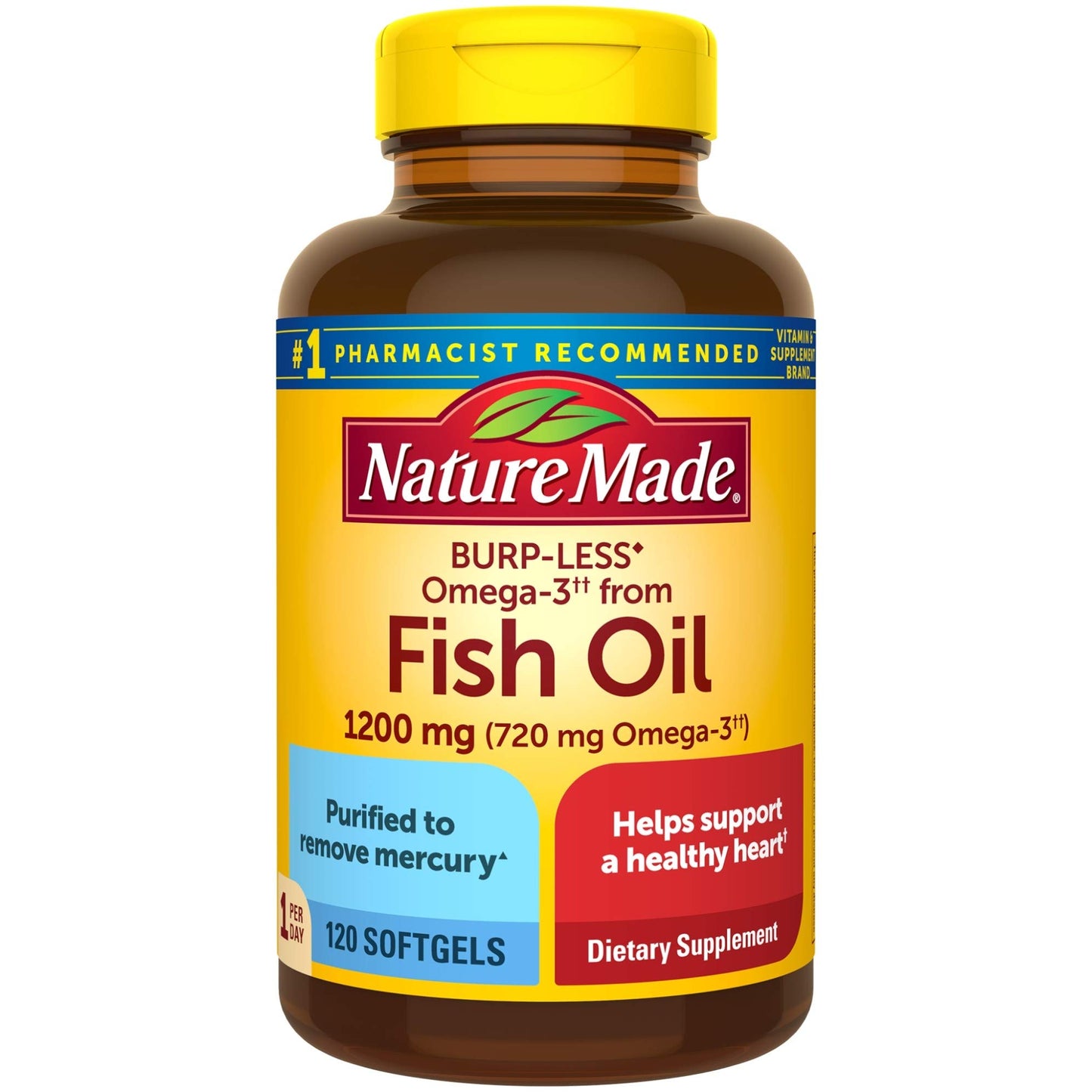 Nature Made Burp-Less Fish Oil 1200 mg One Per Day Softgel 120 Count