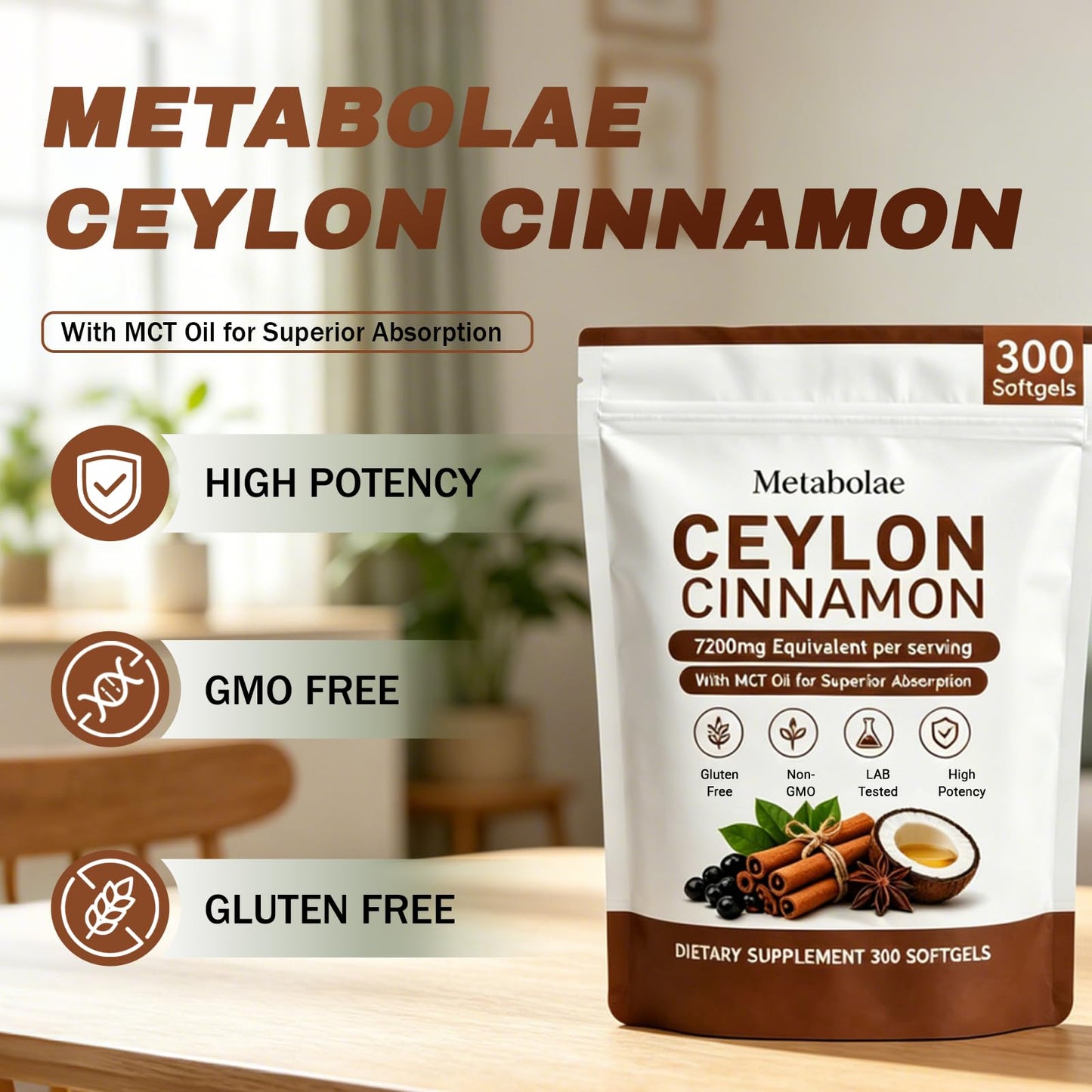 XCFXCF Metabolae Ceylon Cinnamon Softgels, 300-Count