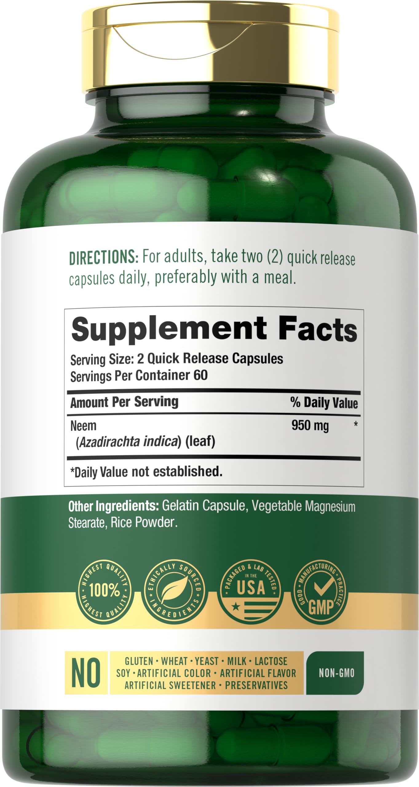 Carlyle Neem Leaf 950mg Capsules, 120 Count