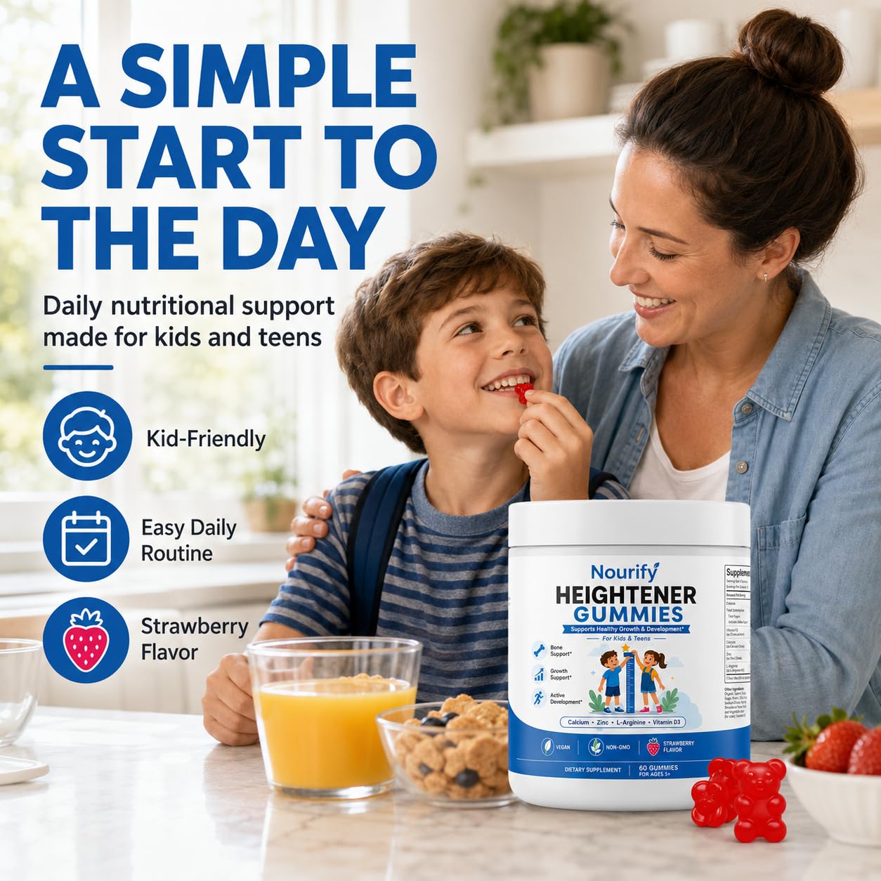 VOKIMAX Nourify Heightener Daily Multivitamin Gummies with Essential Vitamins & Minerals, Supports Bone Health, Energy & Overall Wellness, 60 Gummies