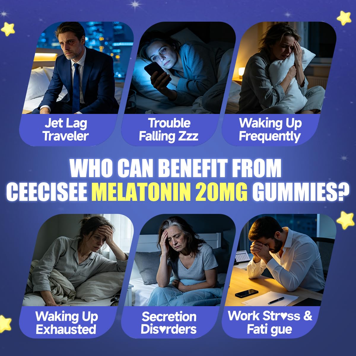 Ceecisee Melatonin Gummies 20mg Extra Strength 11-In-1 with Ashwagandha Magnesium L-Theanine Chamomile Vitamin B6 B12, Sugar Free Vegan 120 Gummies
