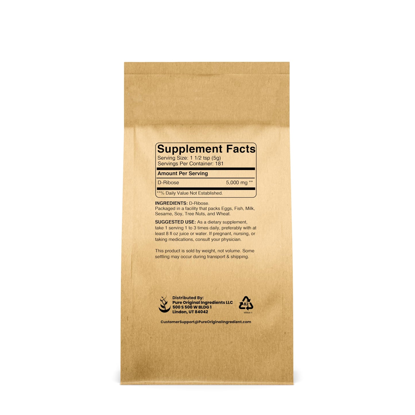PURE ORIGINAL INGREDIENTS D-Ribose Powder 32