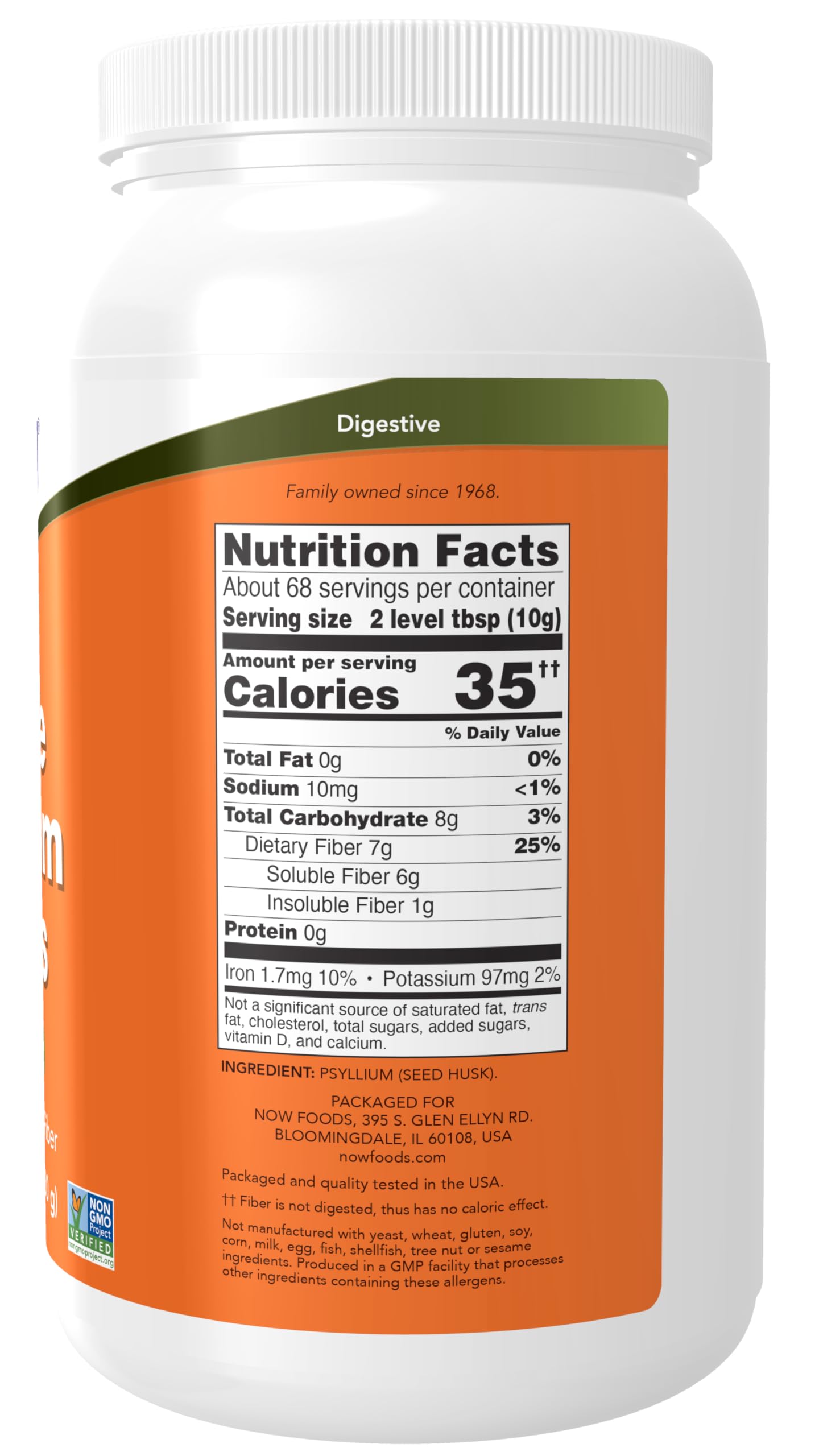 NOW Foods Supplements, Whole Psyllium Husks, Non-GMO Project Verified, Soluble Fiber, 24-Ounce