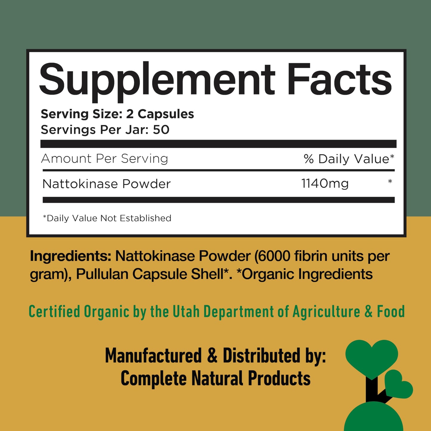 Complete Natural Products Nattokinase 570mg Capsules - 6000FU Natto Enzyme Supplement, 100 Count