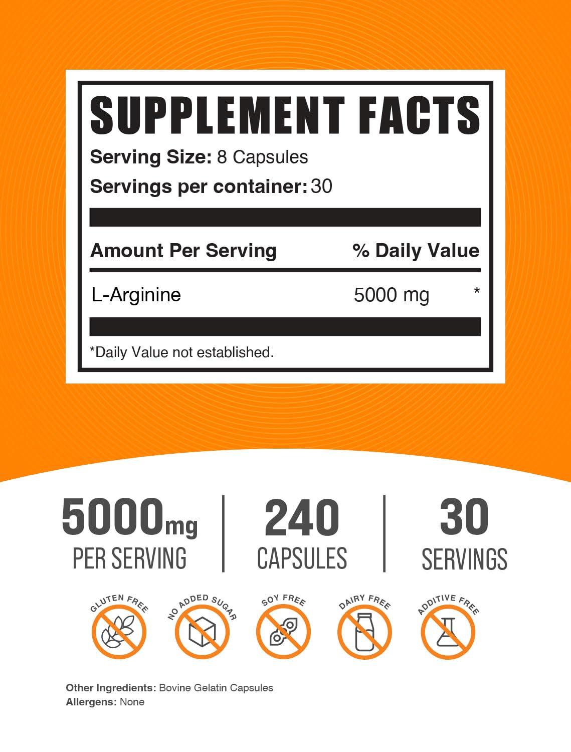 BulkSupplements L-Arginine Capsules, 240 Count