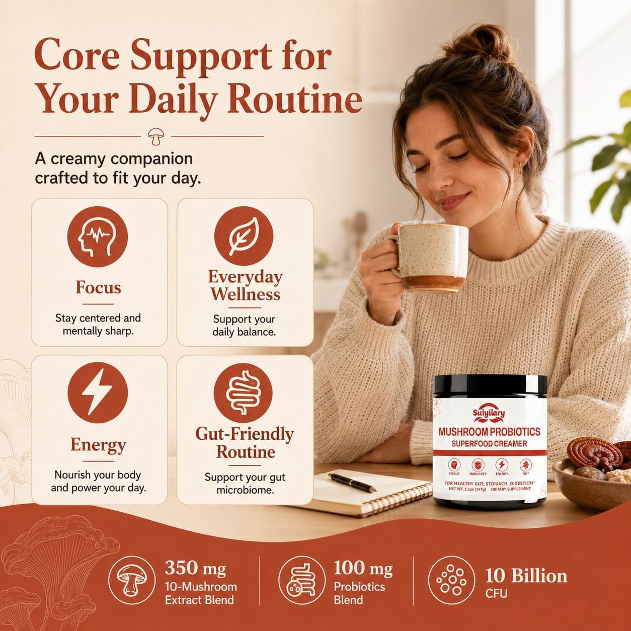 Suiyilary Mushroom Probiotic Coffee Creamer Powder 5.2 oz