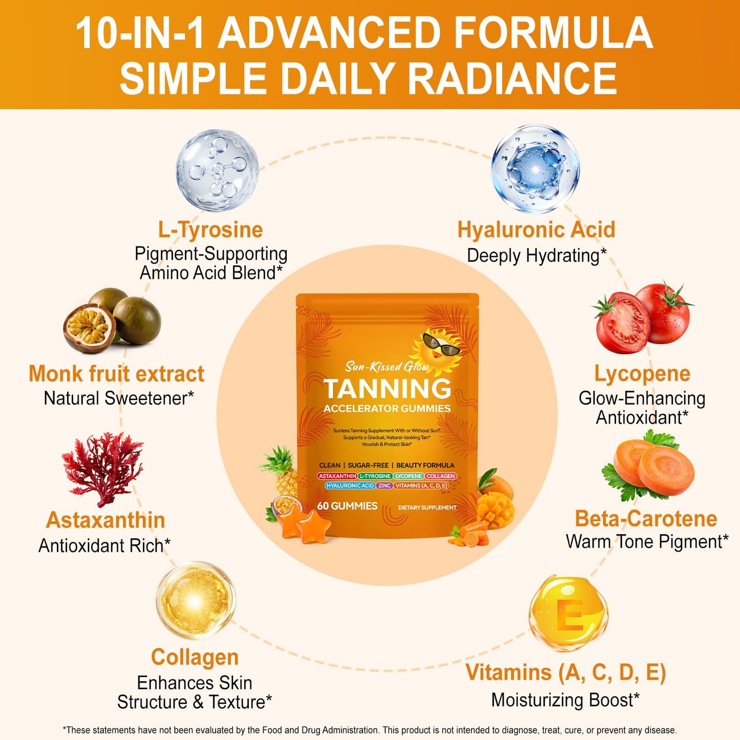 EIFTG Astaxanthin Tanning Gummies for Women & Men, 60 Count
