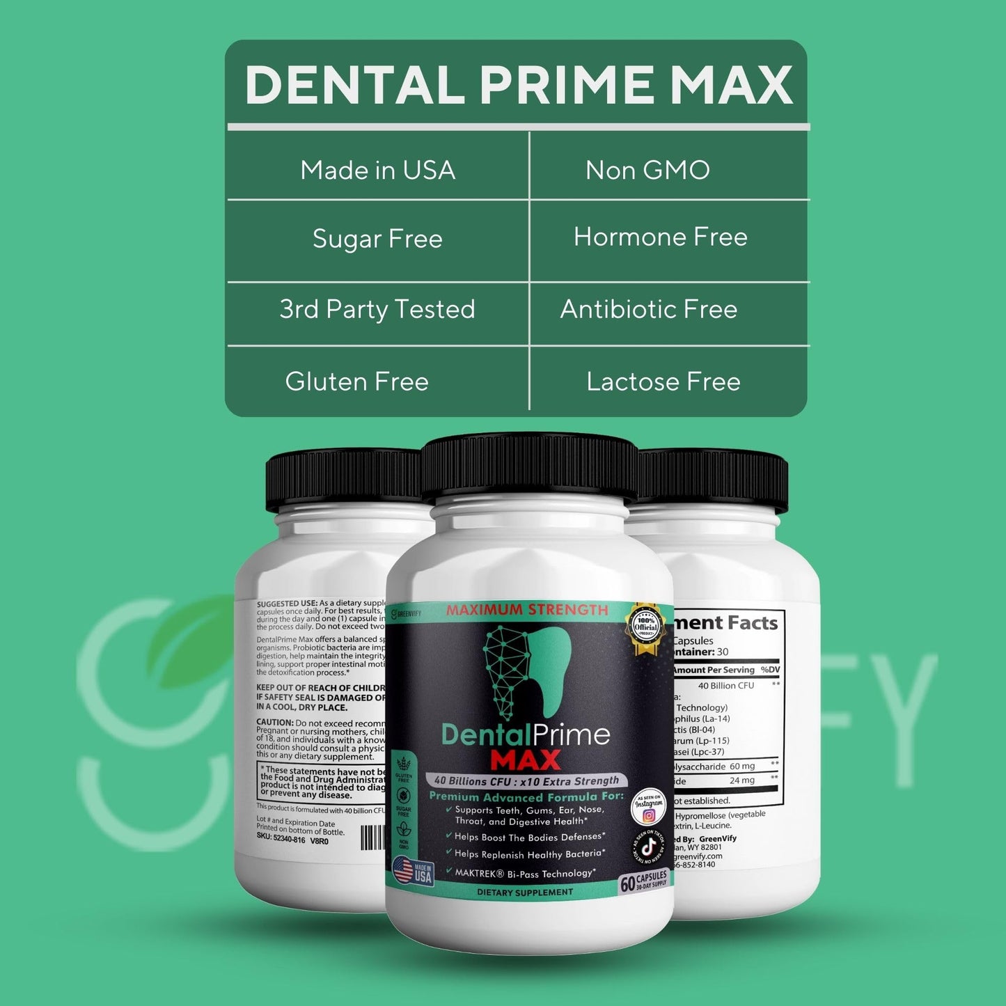 GREENVIFY DentalPrime MAX Probiotic Supplement Capsule, 60 Capsules