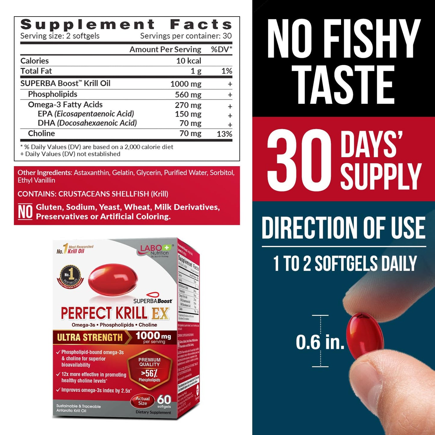 LABO Nutrition Perfect Krill EX 1000mg Superba 2-60 Softgels