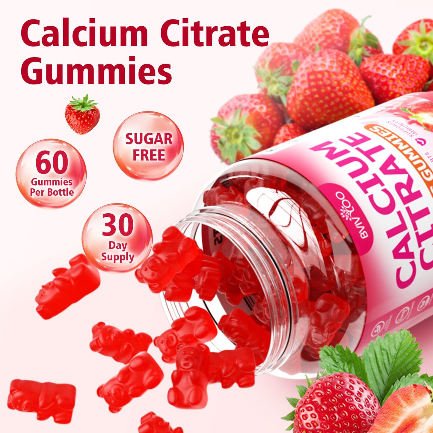BVIVLOO High Absorption Calcium Citrate Gummies 1200mg, 60 Count