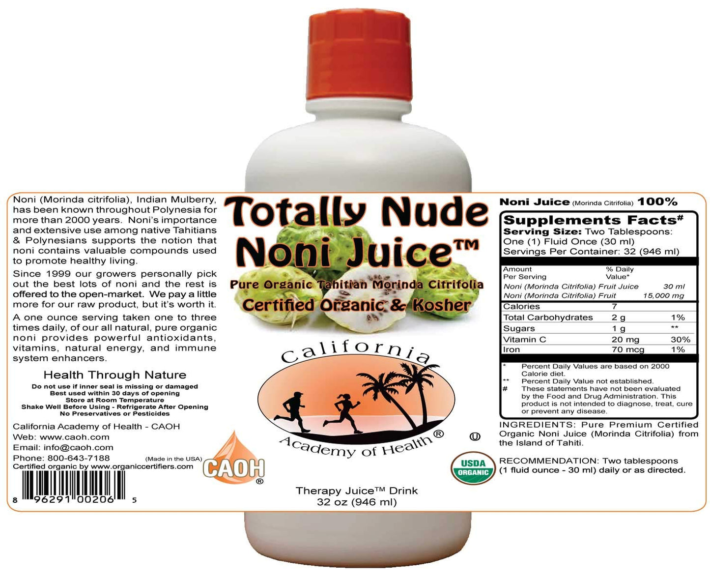 California Academy of Health Totally Nude Noni Juice - Pure Organic Noni Juice Powder 1 Count