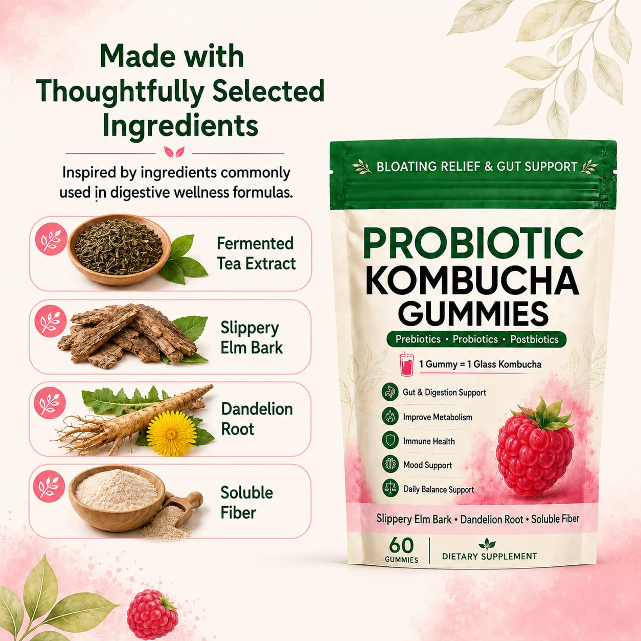 Awjsde Jevawell Kombucha Gummies, Gummy, 60 Count