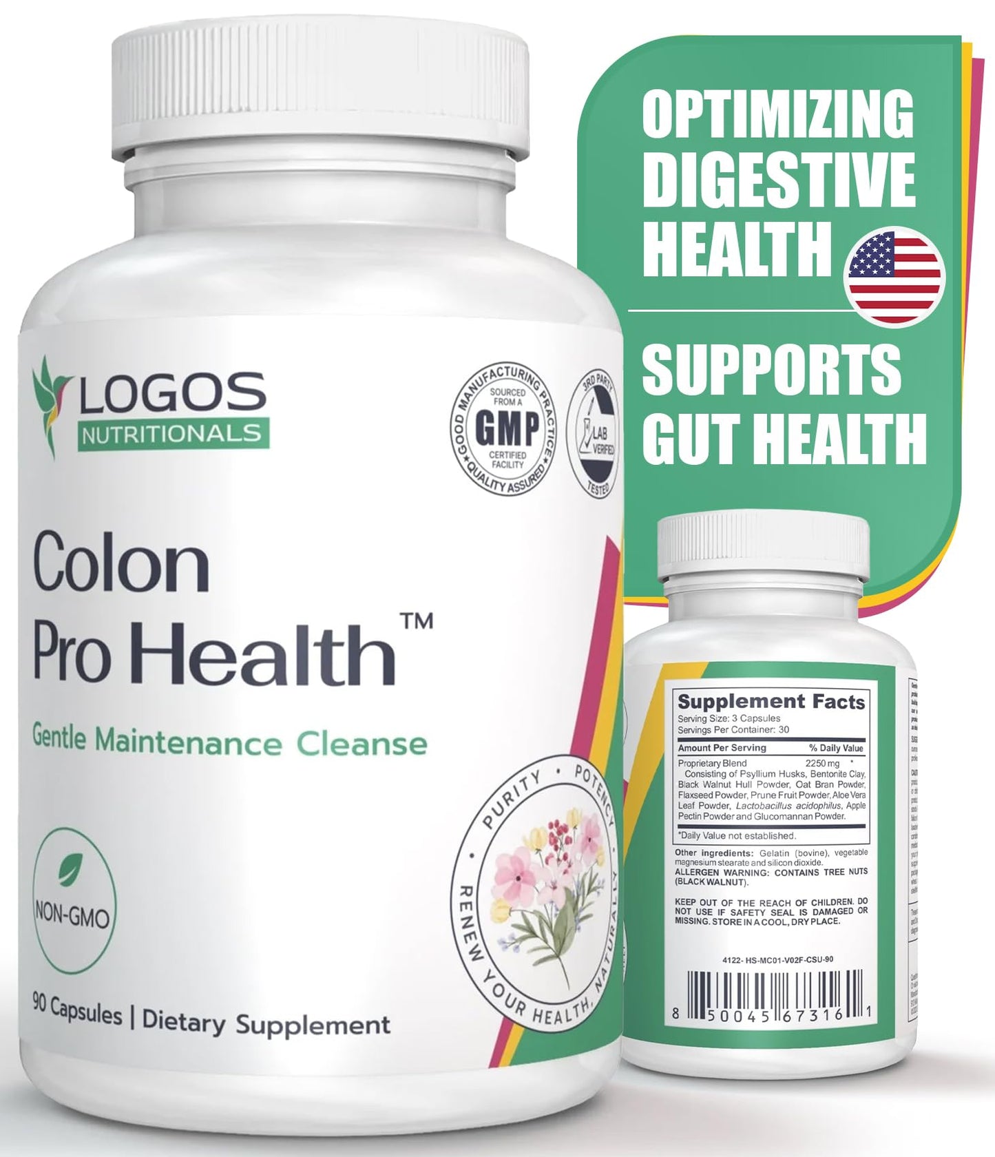 Logos Nutritionals Colon Pro Health Fiber Cleanse Supplement 90 Capsules