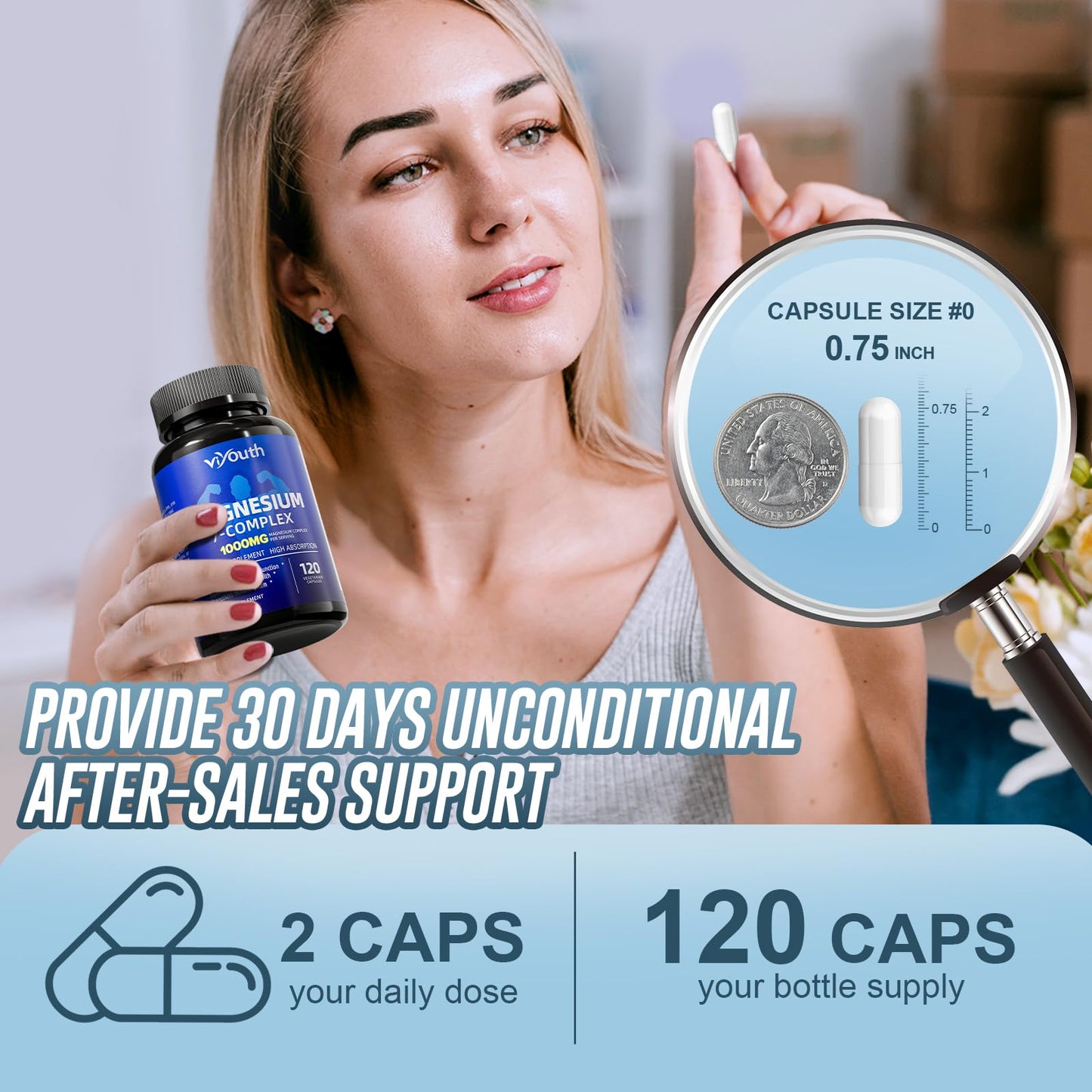 VIYOUTH Magnesium 7 Complex Supplement Advanced for Sleep & Muscle, 120 Capsules