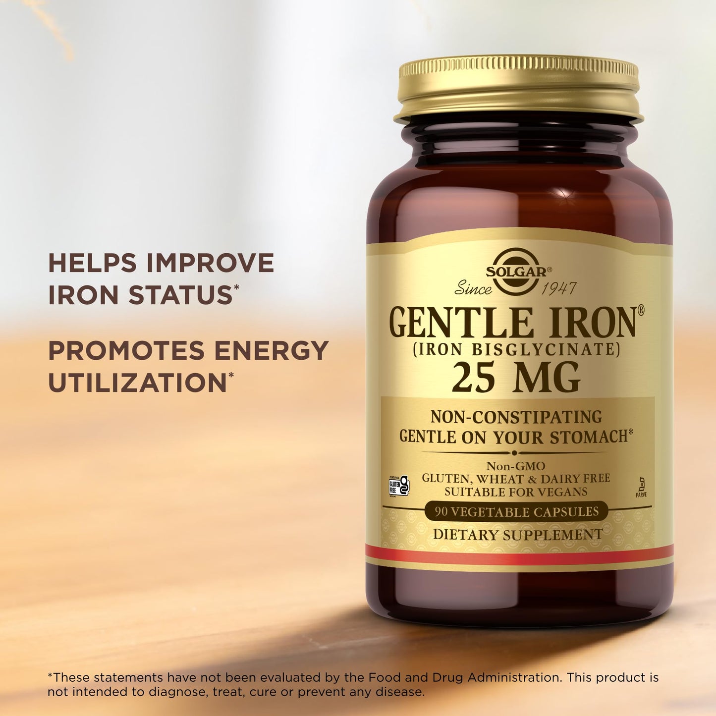 Solgar Gentle Iron (Iron Bisglycinate) 25 mg 90 Capsules