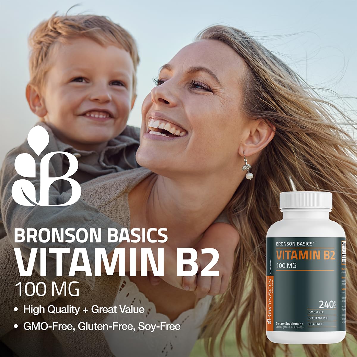 Bronson Vitamin B2 100mg Non-GMO Capsules, 120 Count