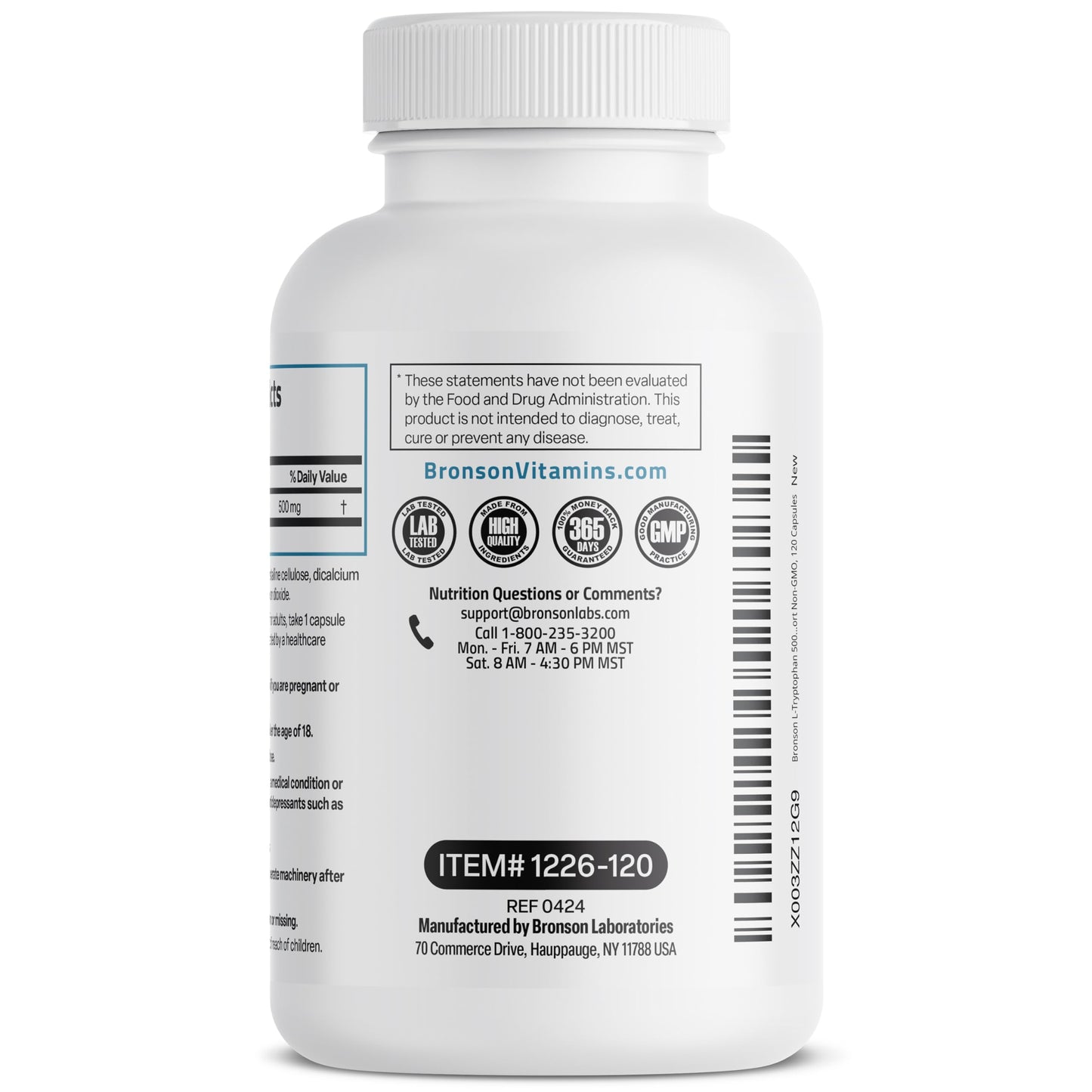 Bronson L-Tryptophan 500 mg High Potency Essential Amino Acid 120 Capsules