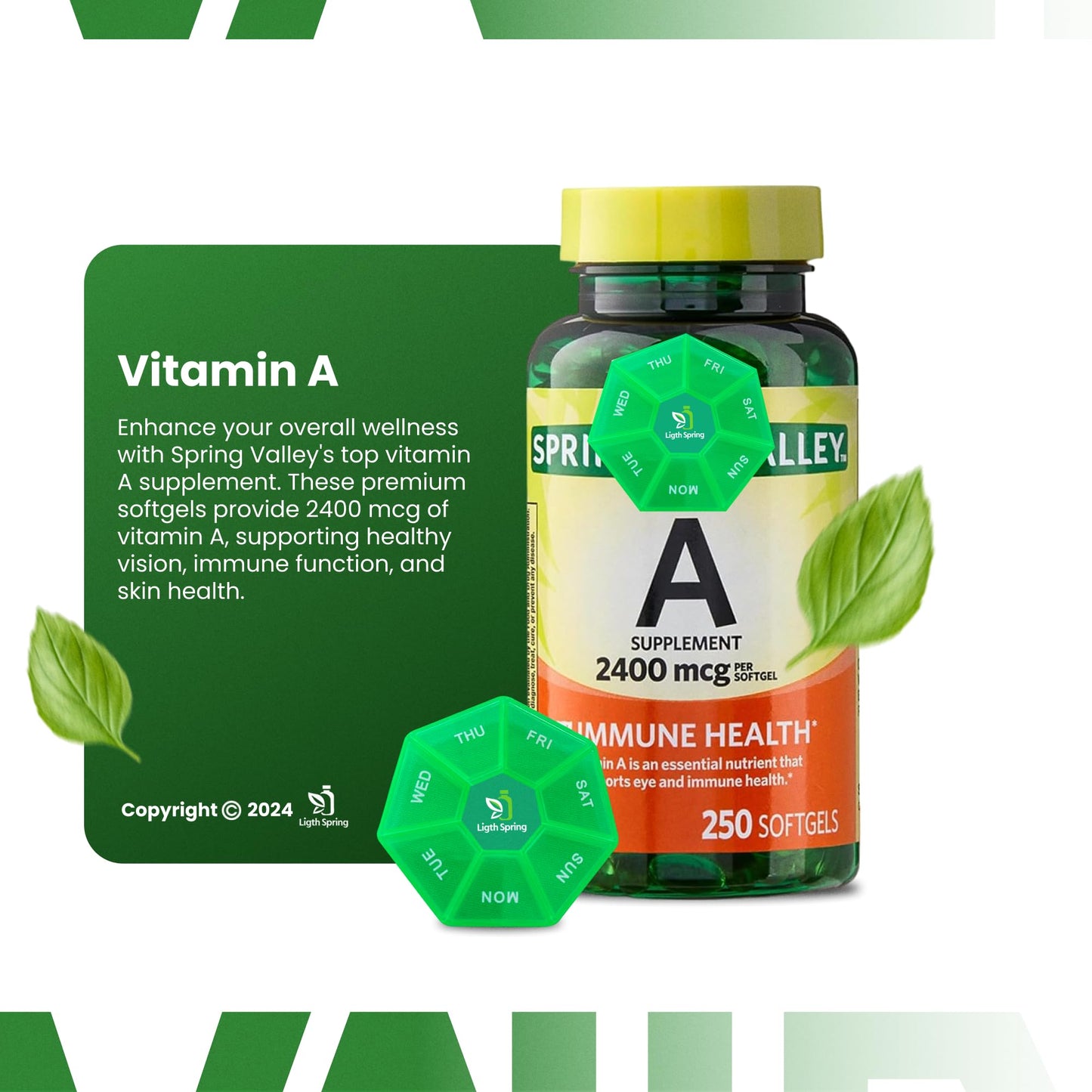 LightSpring Vitamin A Supplement 2400 mcg, 250 Softgels
