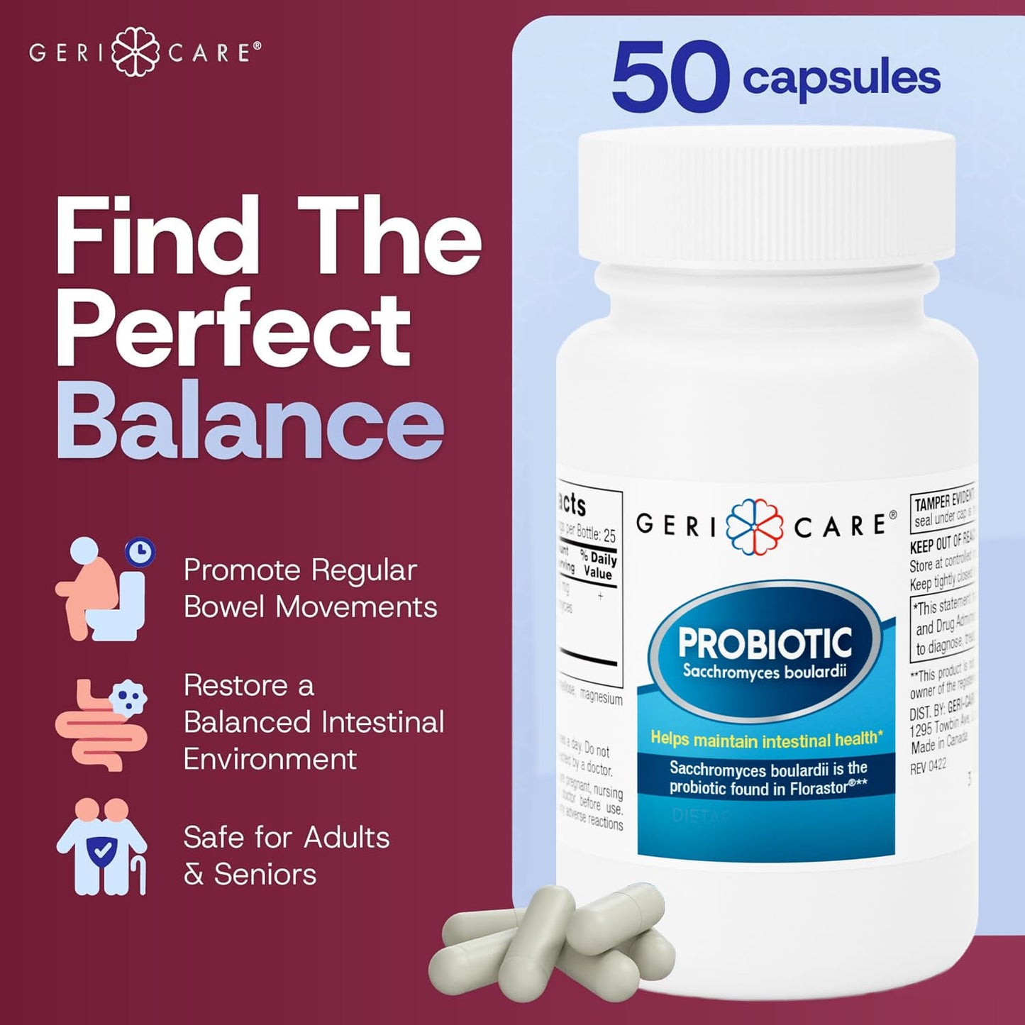 GeriCare Saccharomyces boulardii Probiotic Capsules, 600 Capsules