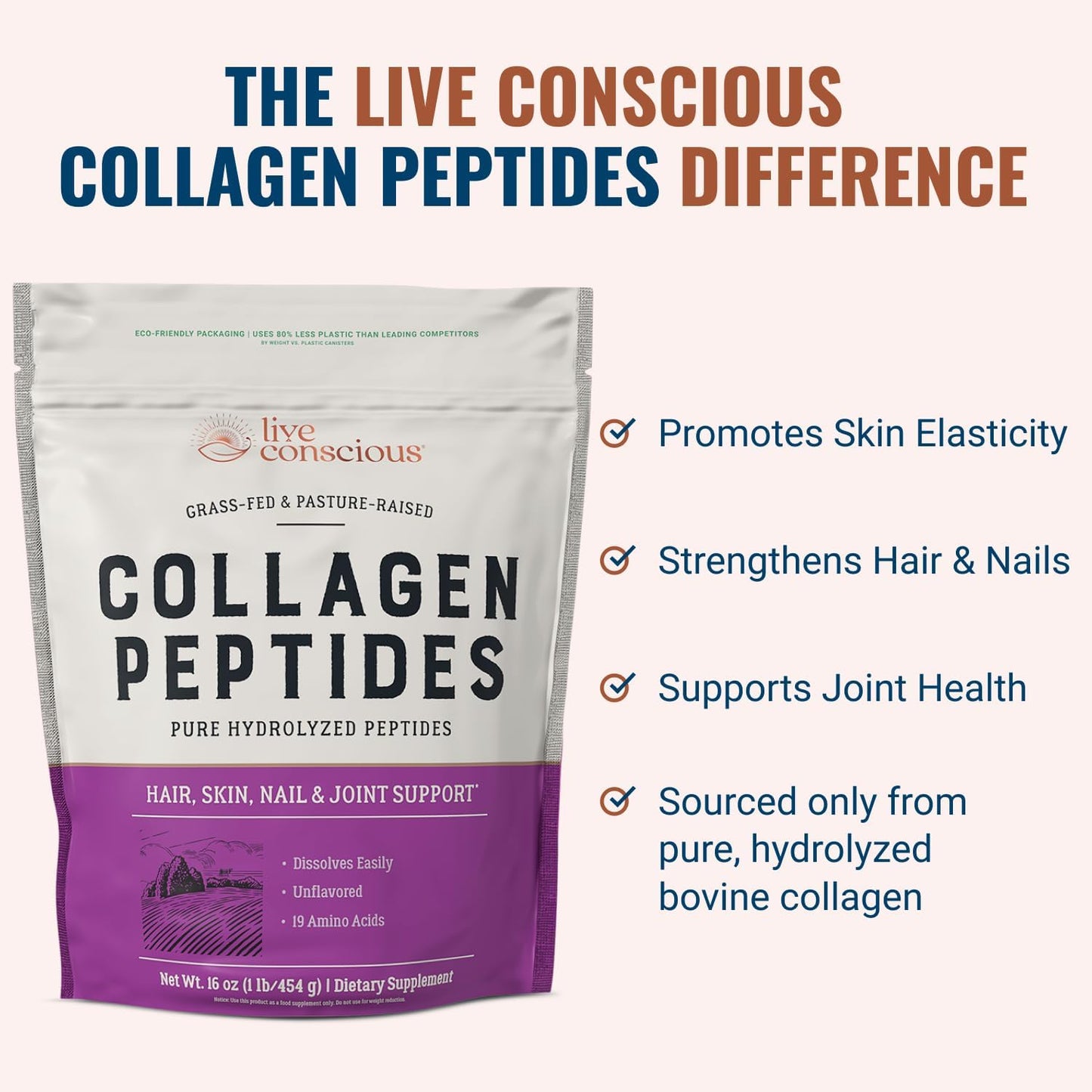 Live Conscious Collagen Peptides Powder, 32 Servings