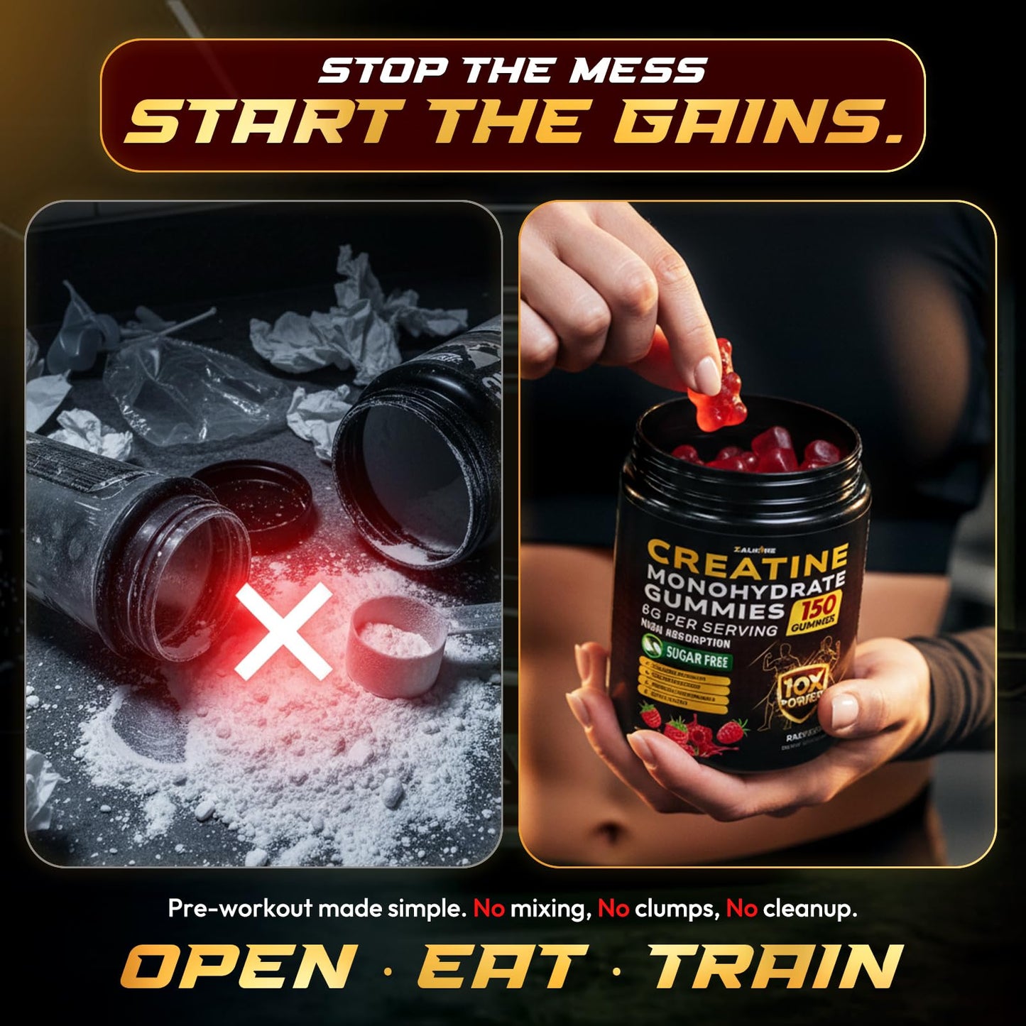 ZelKore Creatine Monohydrate Gummies 6G with Beta-Alanine, BCAA 2:1:1, L-Taurine, Vitamin B6 & B12, Pre-Workout Gummy, 150 Gummies