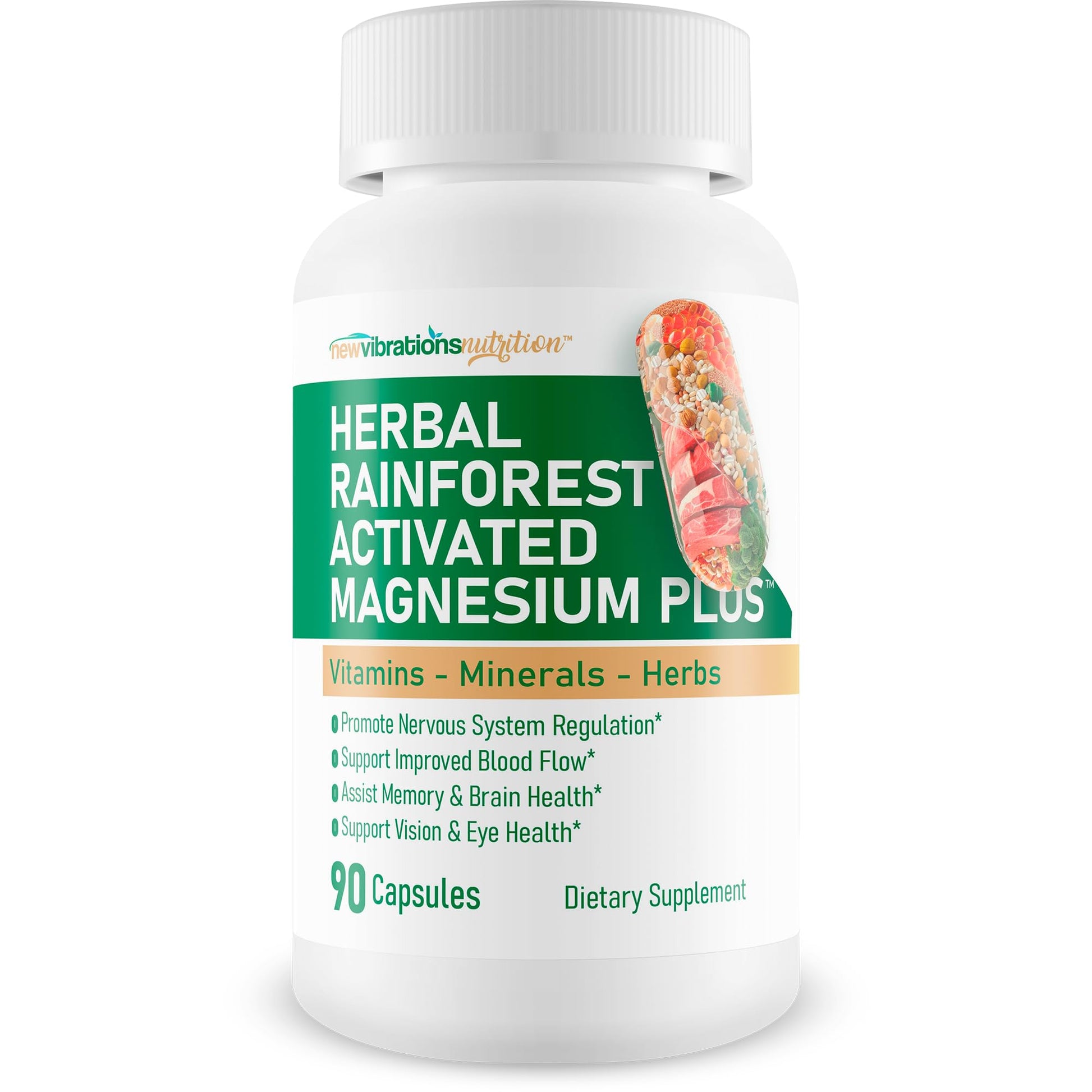 New Vibrations Nutrition Activated Magnesium Plus Capsules, 90 Count